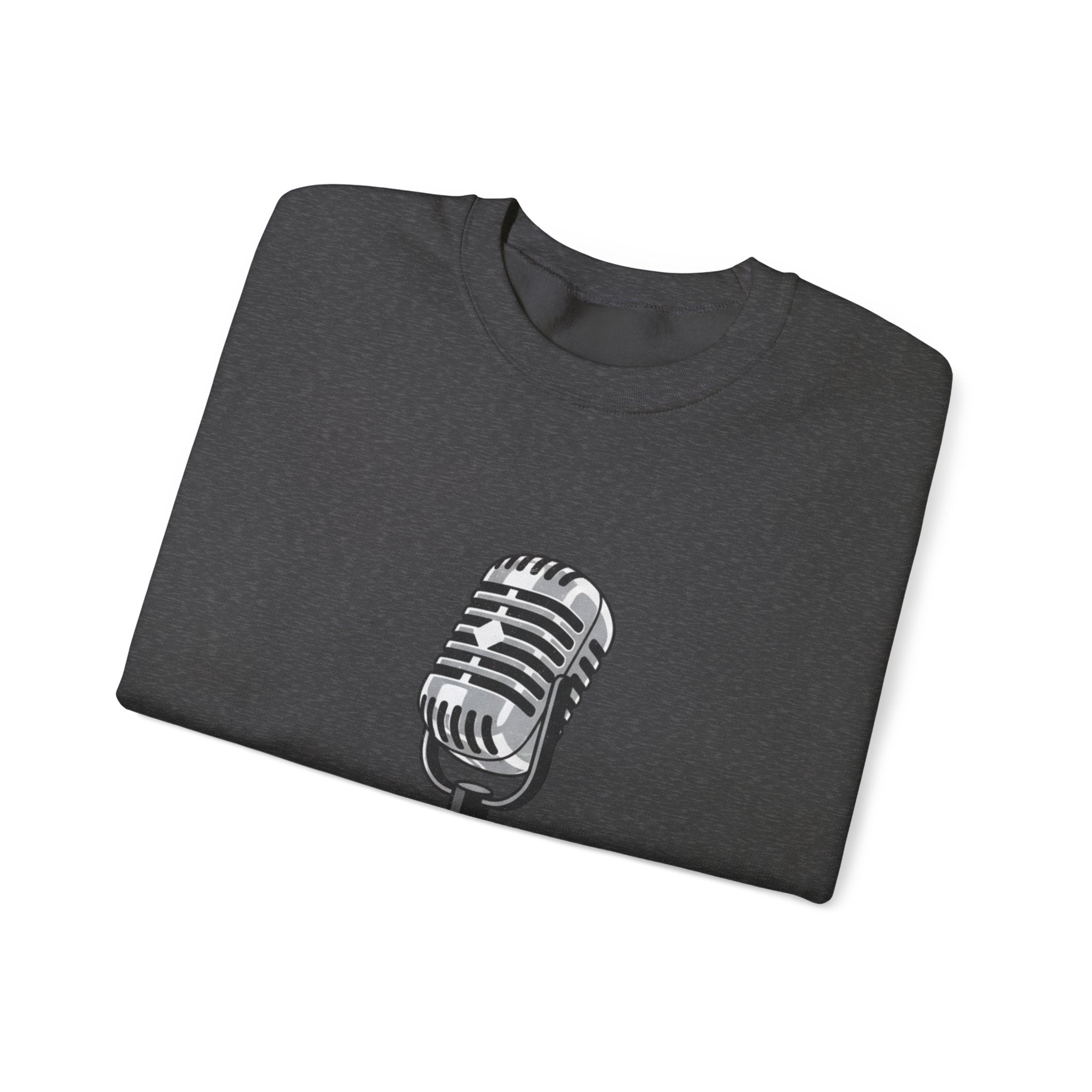 Vintage Microphone Sweatshirt — Retro Radio Mic Crewneck for Musicians & Podcasters