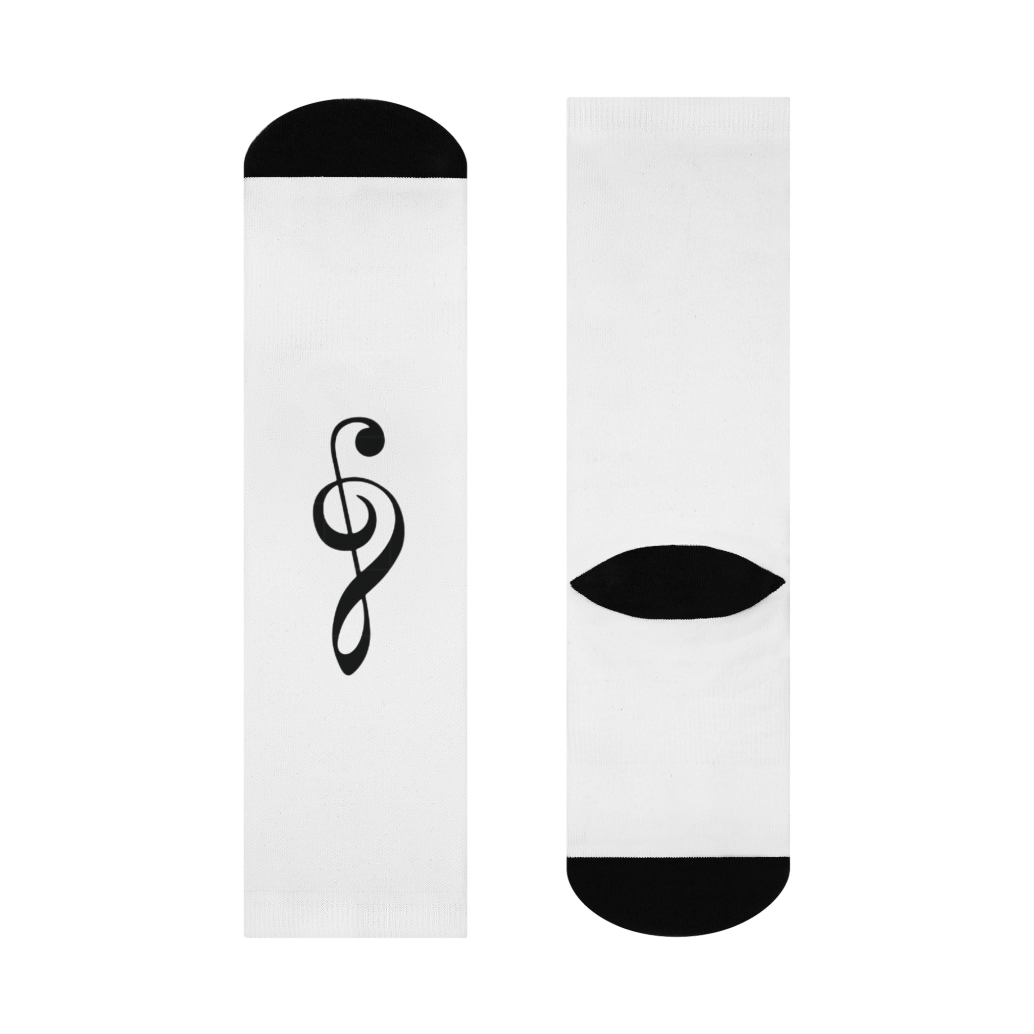 Music Note Cushioned Crew Socks — Treble Clef & Eighth Note Cotton Athletic Socks