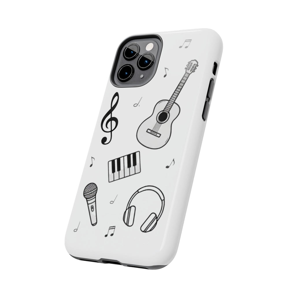 Black Music Icons Tough Phone Case | Guitar, Microphone, Keyboard, Headphones