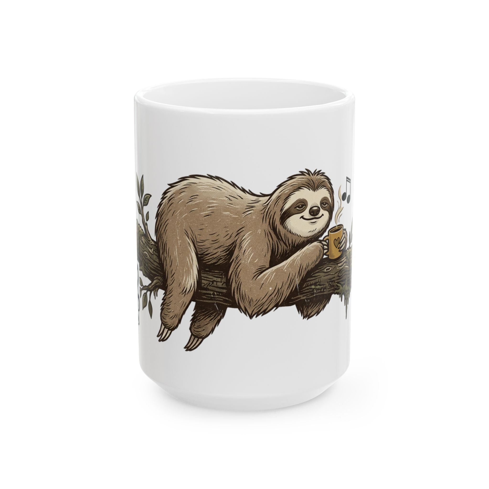 Sloth Coffee Mug — Cute Relaxed Sloth Illustration Ceramic Tea Cup (11oz, 15oz)