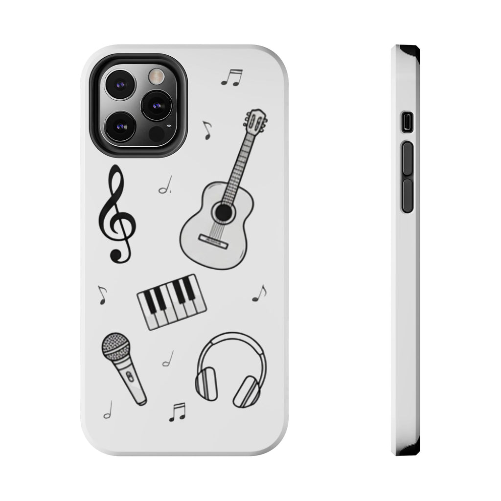 Black Music Icons Tough Phone Case | Guitar, Microphone, Keyboard, Headphones