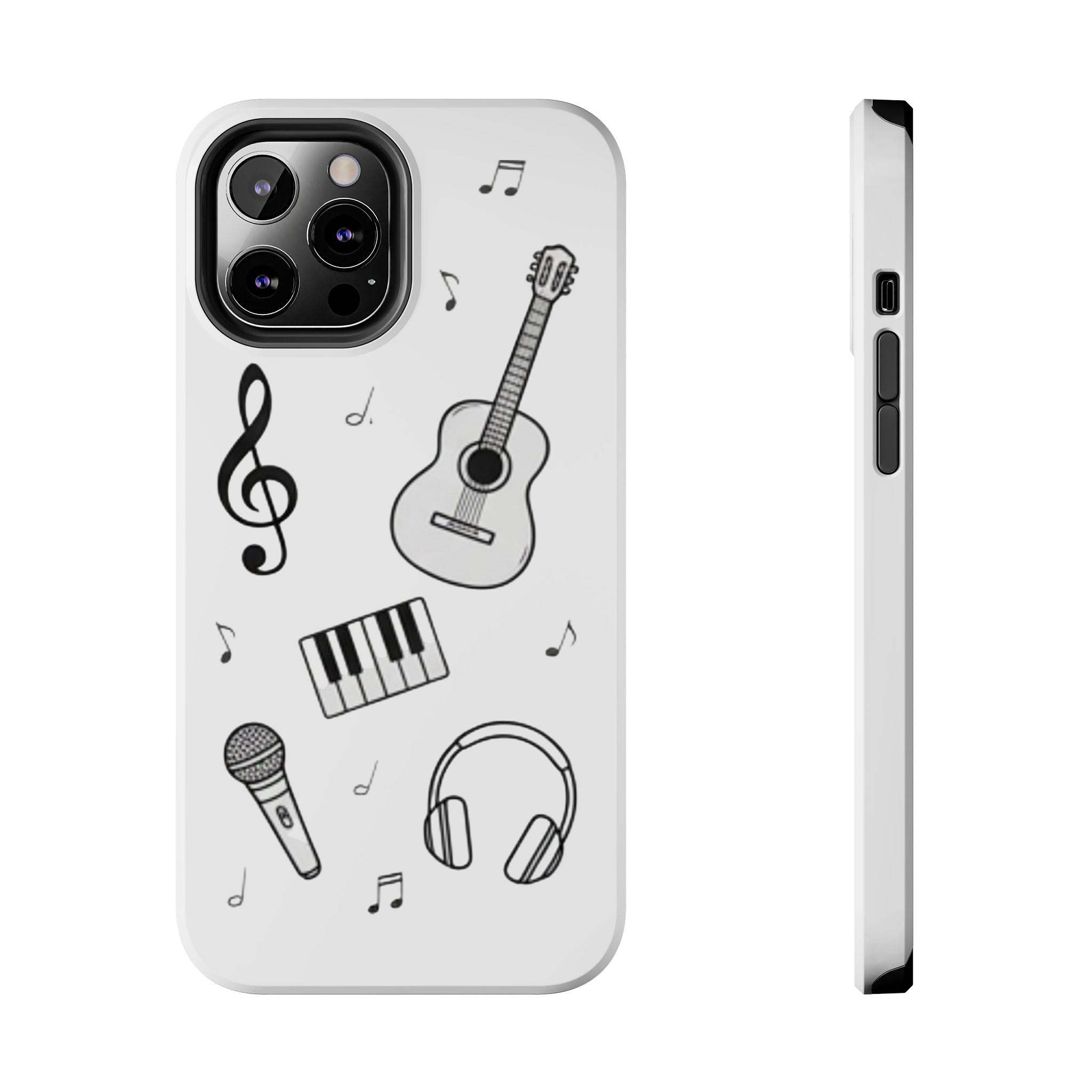 Black Music Icons Tough Phone Case | Guitar, Microphone, Keyboard, Headphones
