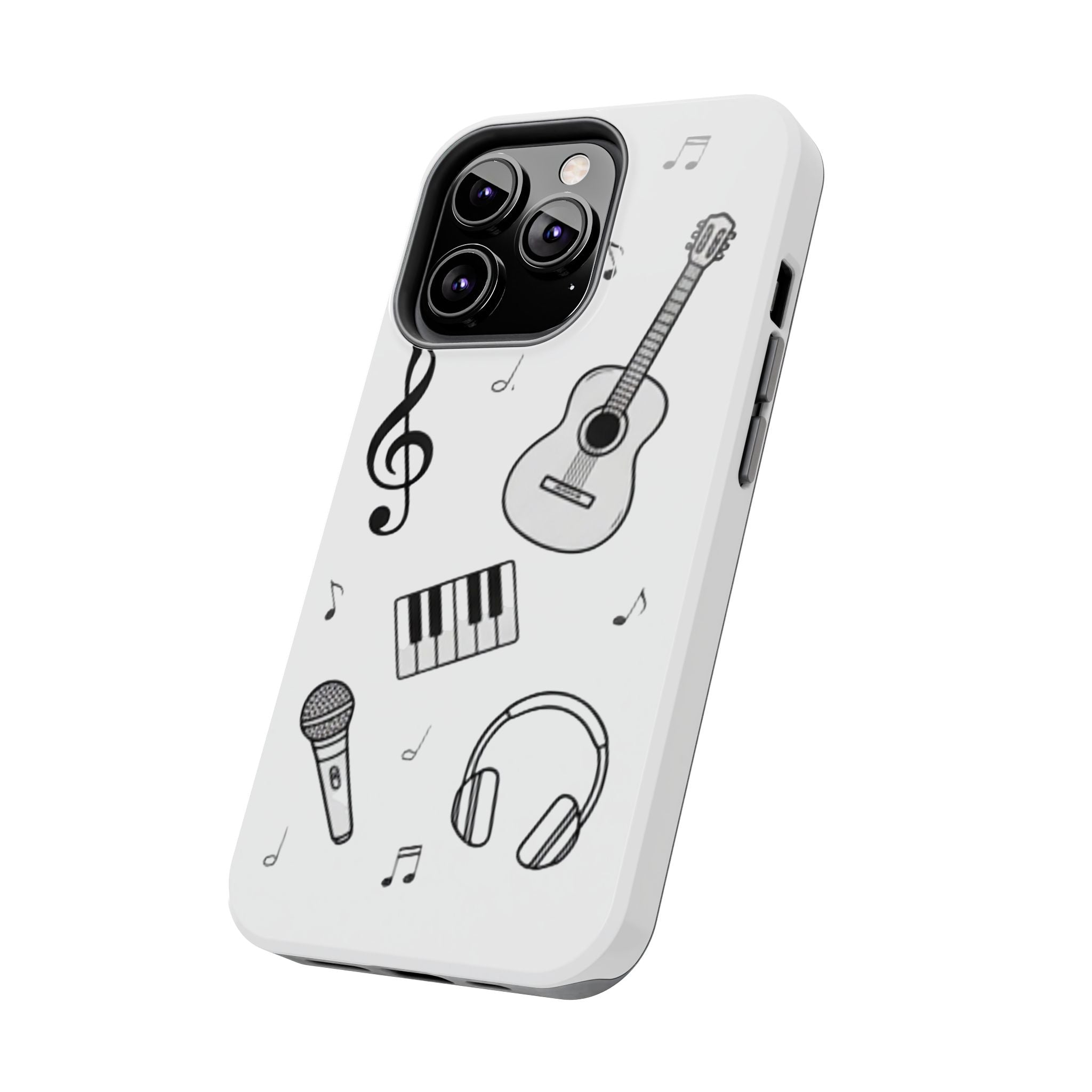 Black Music Icons Tough Phone Case | Guitar, Microphone, Keyboard, Headphones