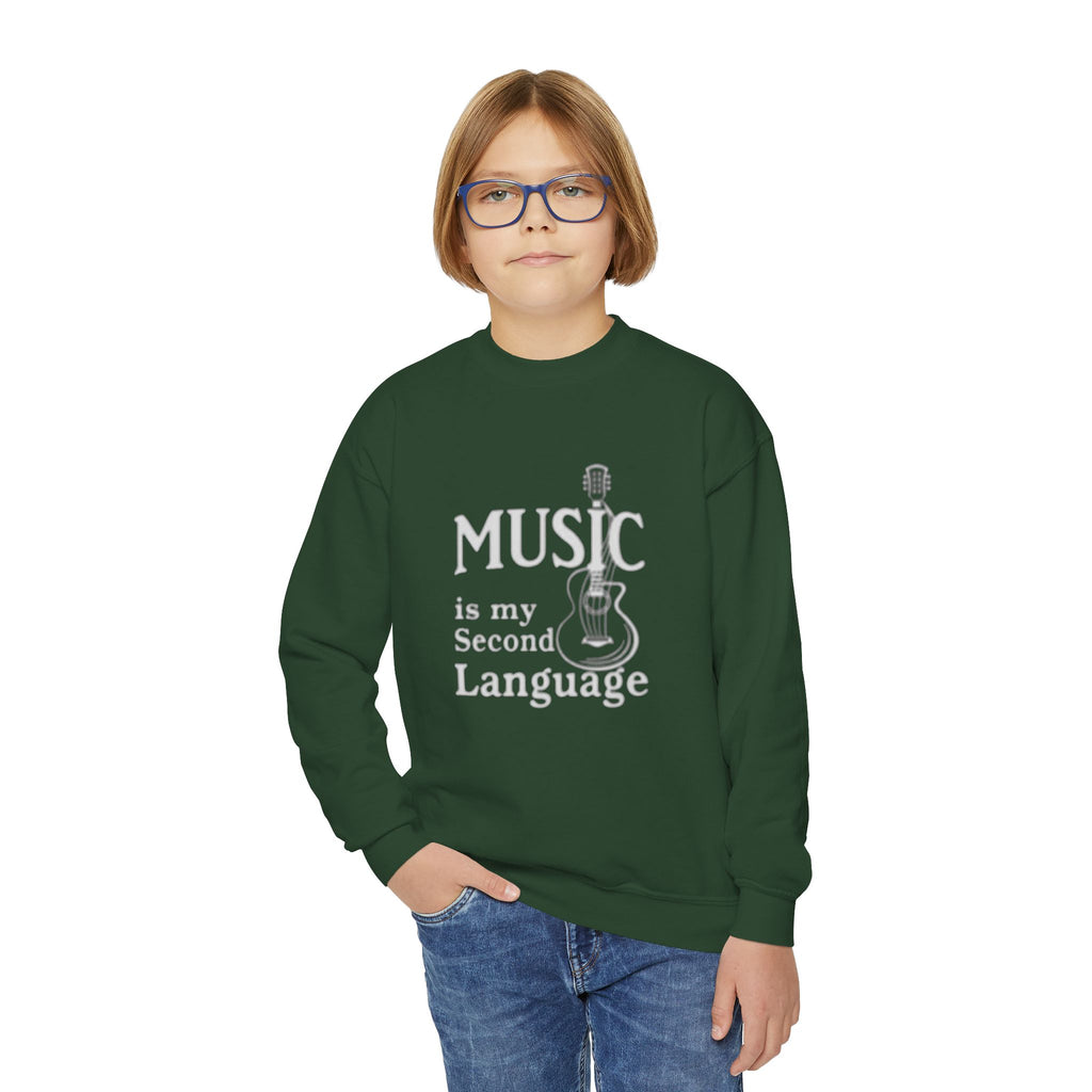 Youth Sweatshirt - "Music Is My Second Language" Guitar Crewneck
