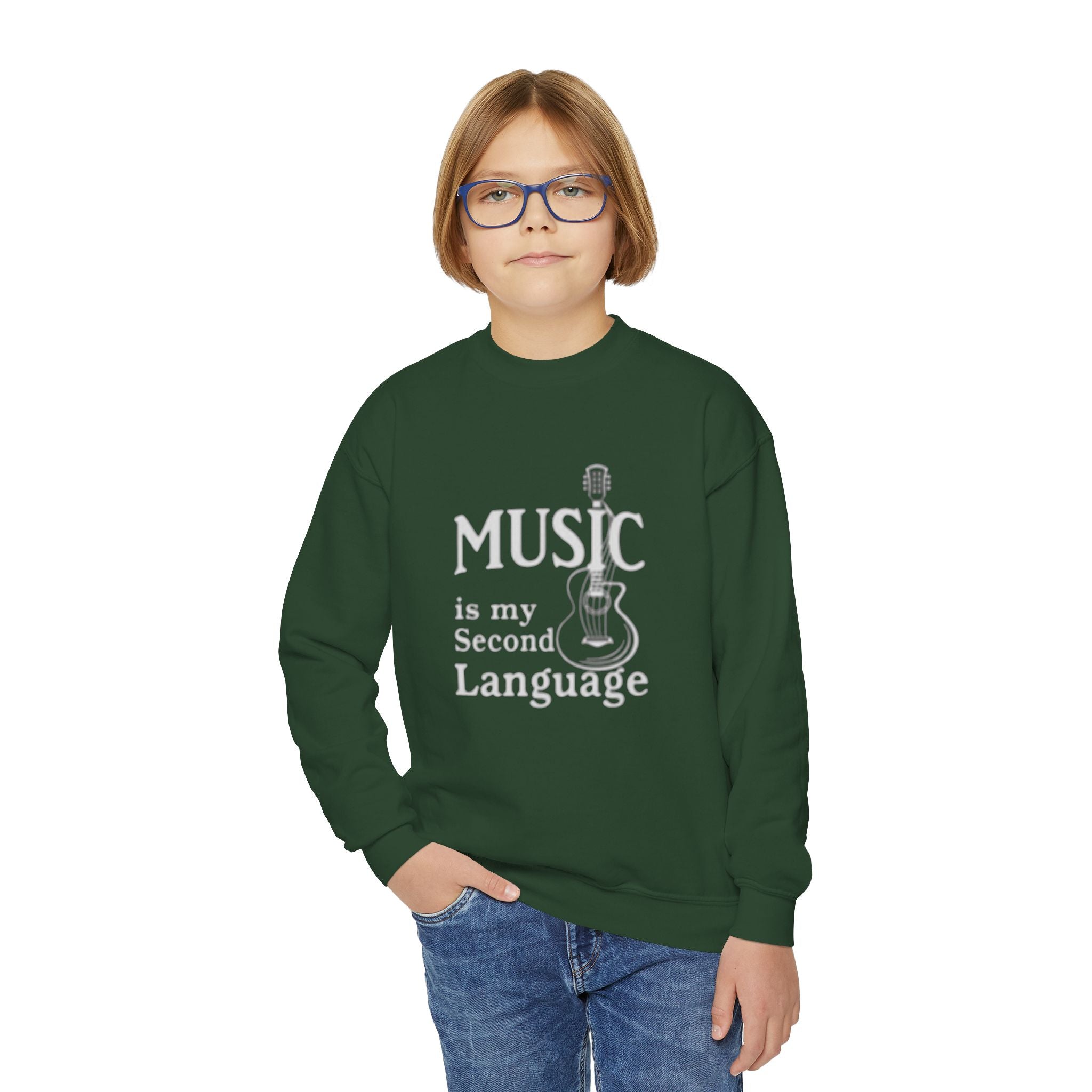 Youth Sweatshirt - "Music Is My Second Language" Guitar Crewneck