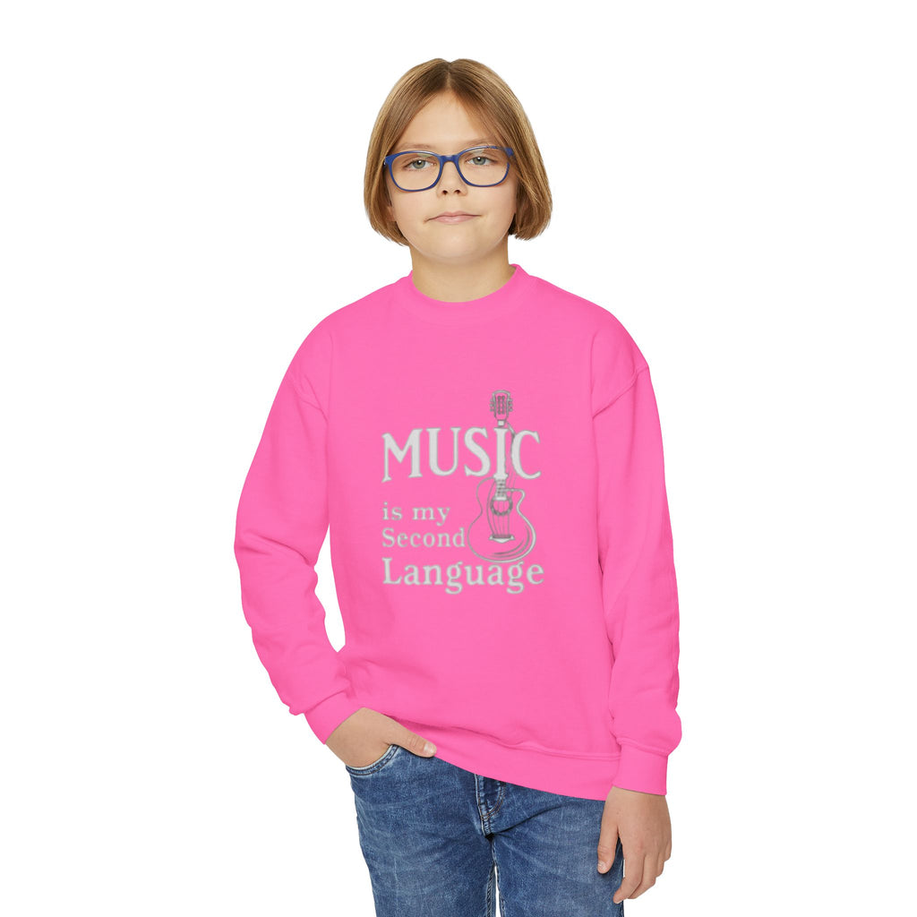 Youth Sweatshirt - "Music Is My Second Language" Guitar Crewneck