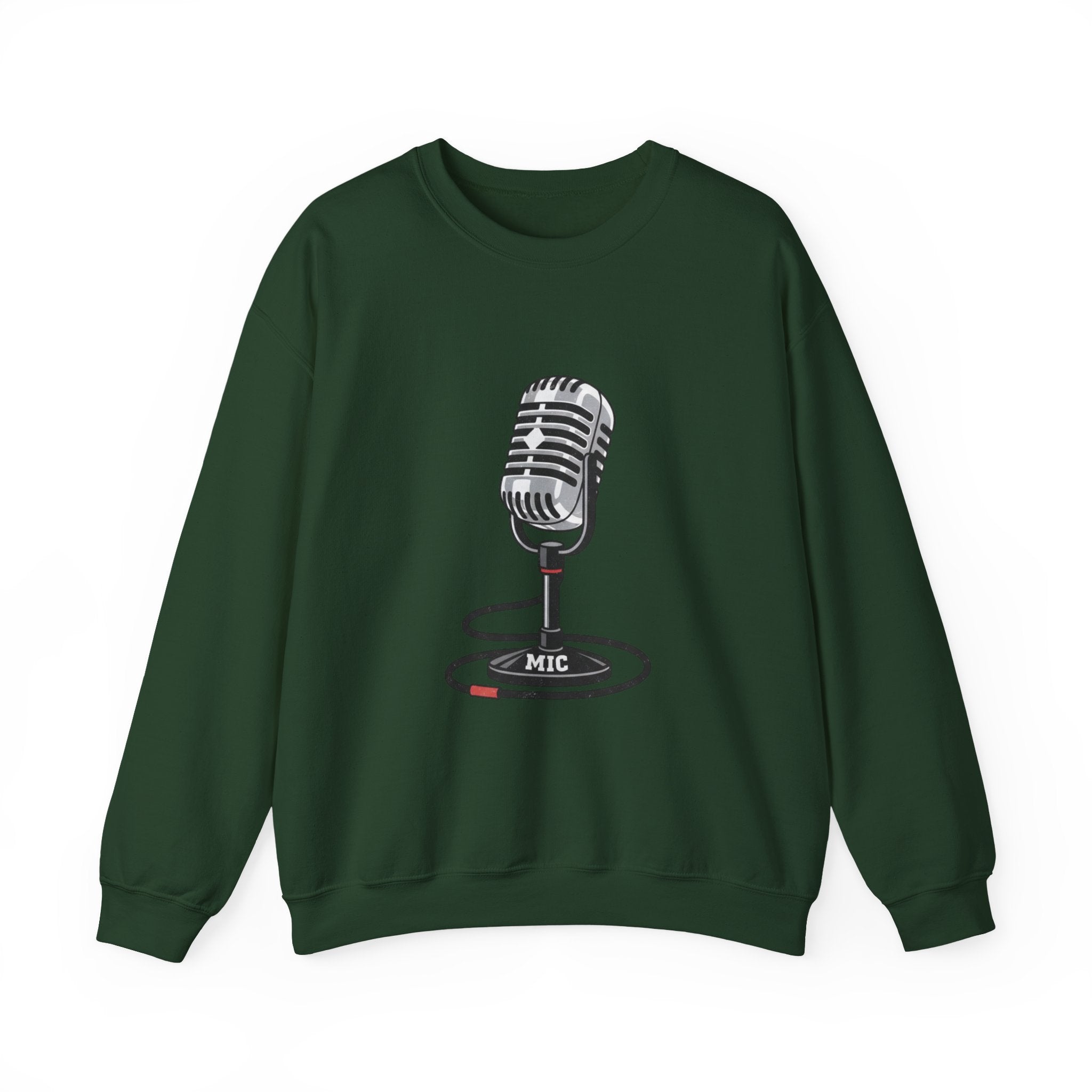 Vintage Microphone Sweatshirt — Retro Radio Mic Crewneck for Musicians & Podcasters