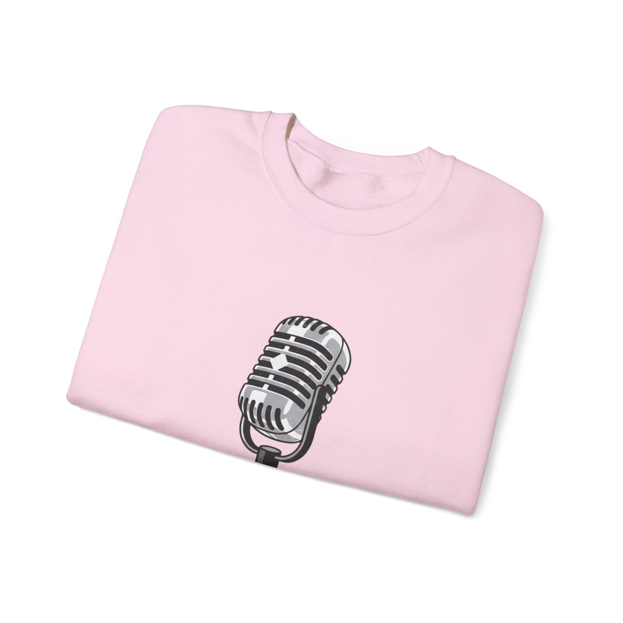 Vintage Microphone Sweatshirt — Retro Radio Mic Crewneck for Musicians & Podcasters