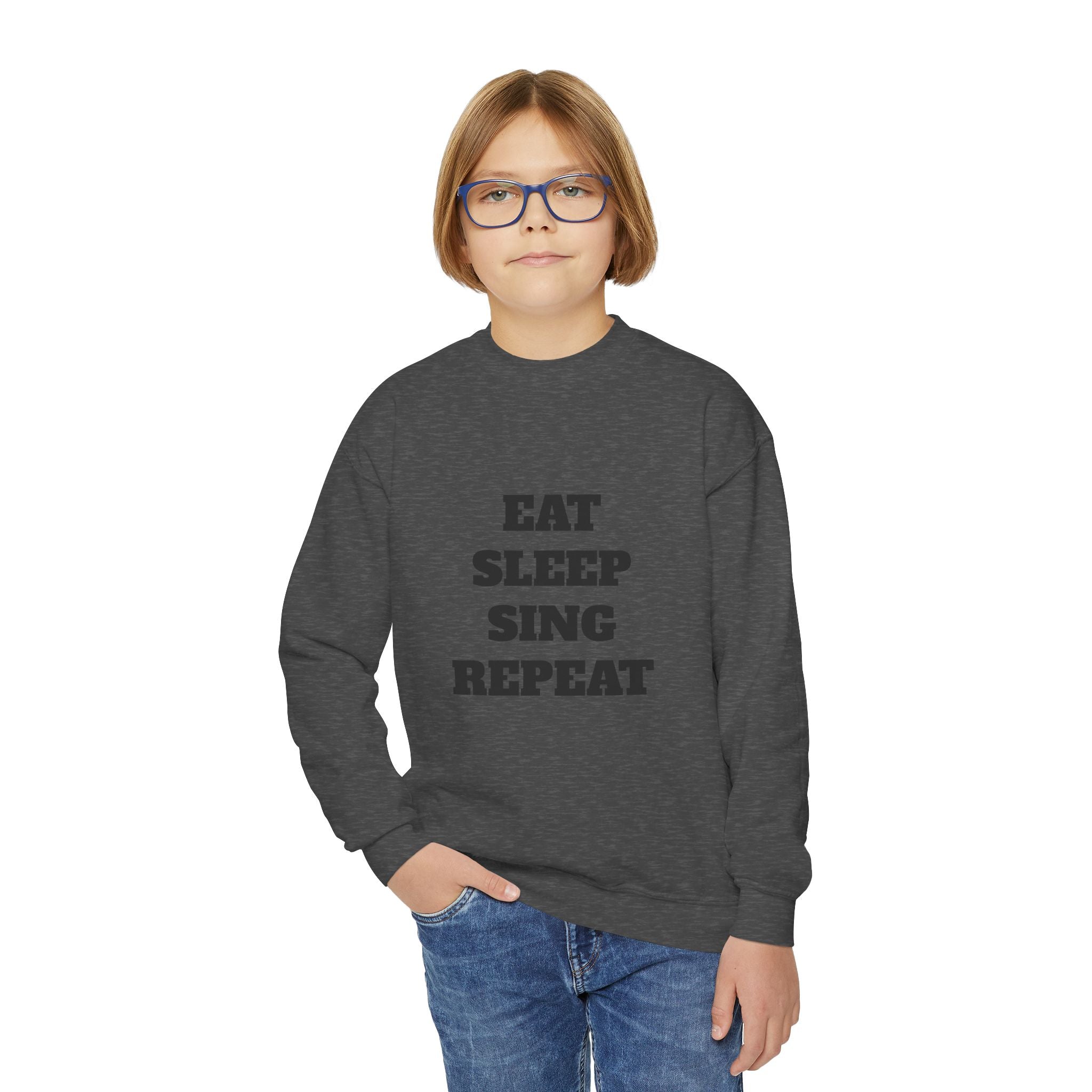 Youth Crewneck Sweatshirt – "Eat Sleep Sing Repeat" Kids Music Lover Pullover