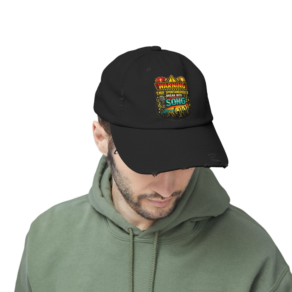 Distressed Cap — "Warning I May Spontaneously Break Into Song" Music Lover Hat