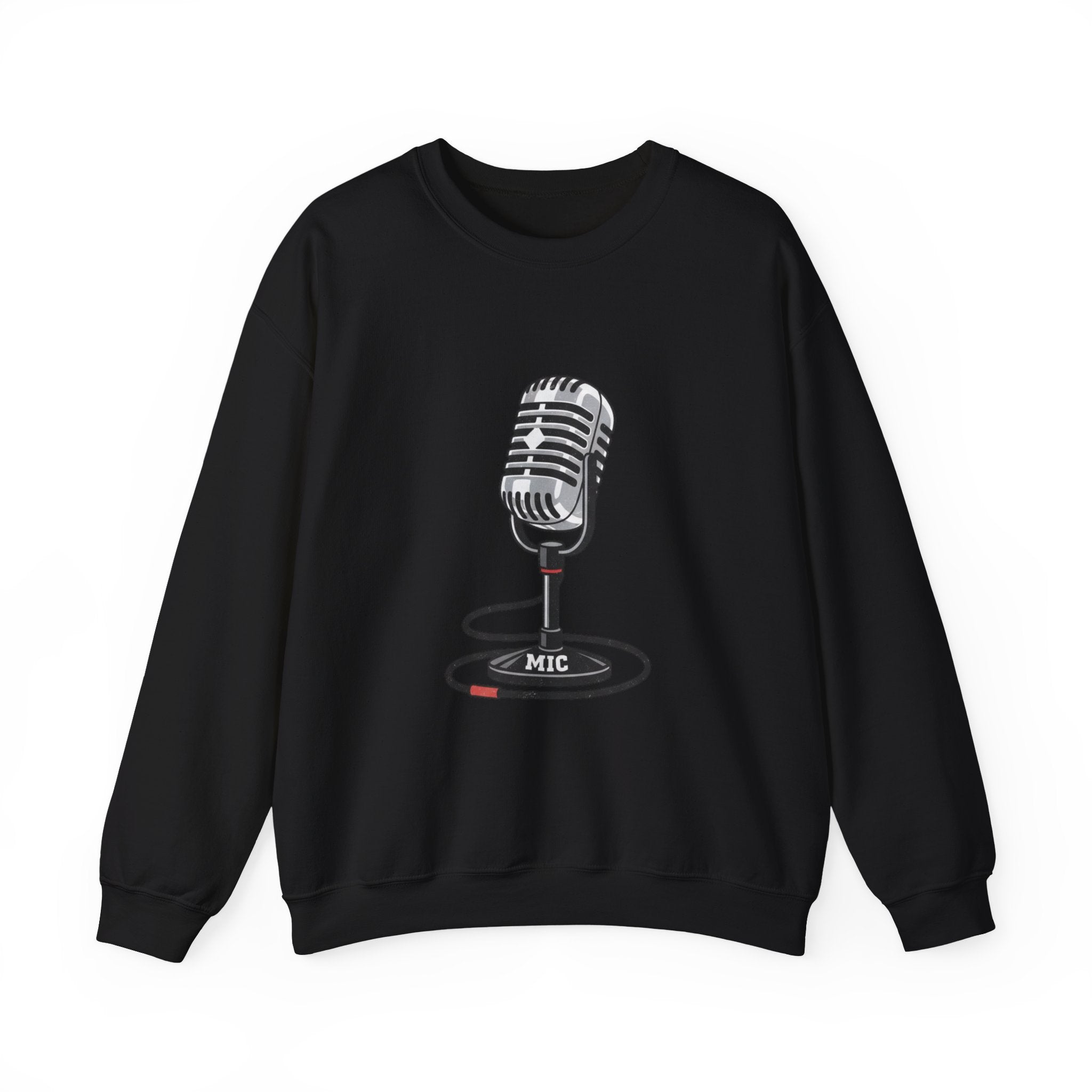 Vintage Microphone Sweatshirt — Retro Radio Mic Crewneck for Musicians & Podcasters