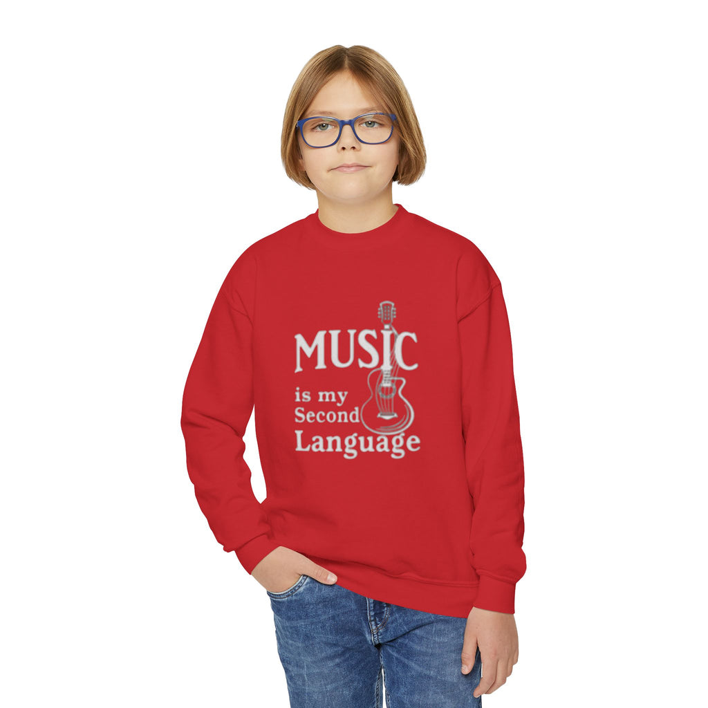 Youth Sweatshirt - "Music Is My Second Language" Guitar Crewneck
