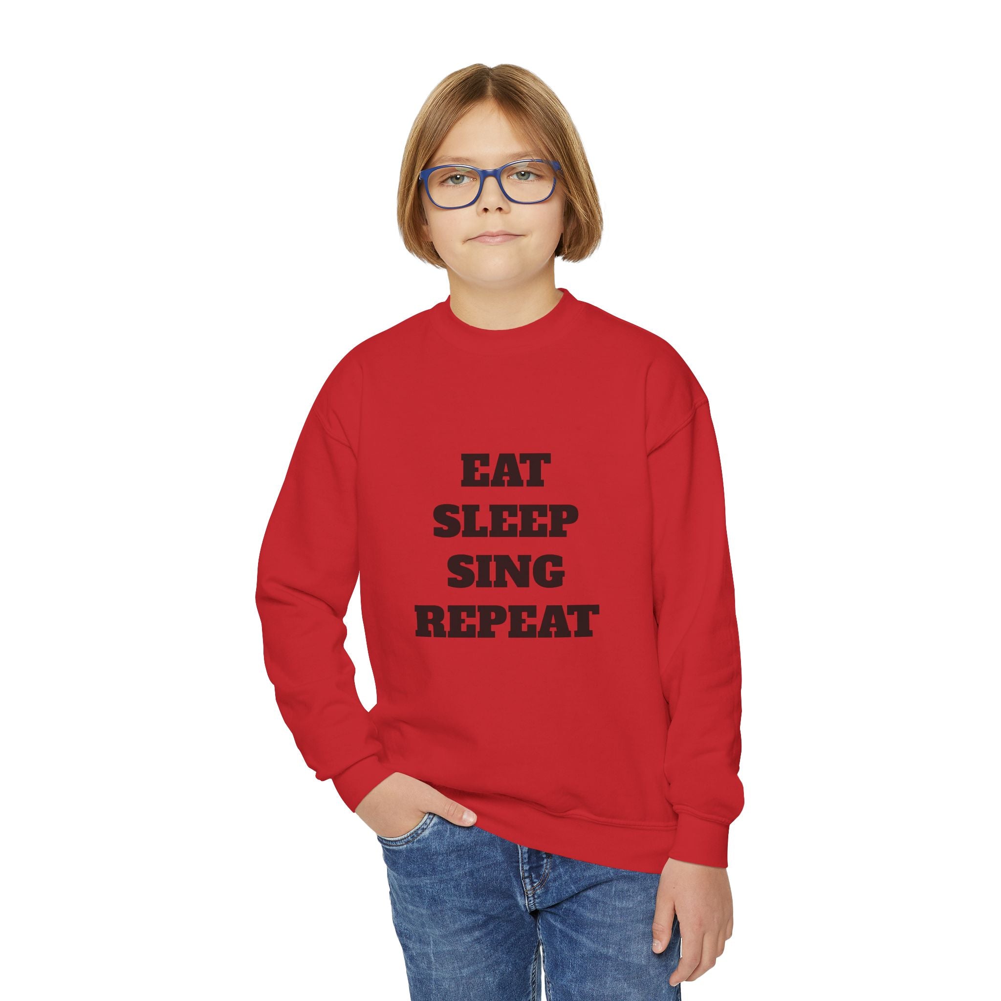Youth Crewneck Sweatshirt – "Eat Sleep Sing Repeat" Kids Music Lover Pullover