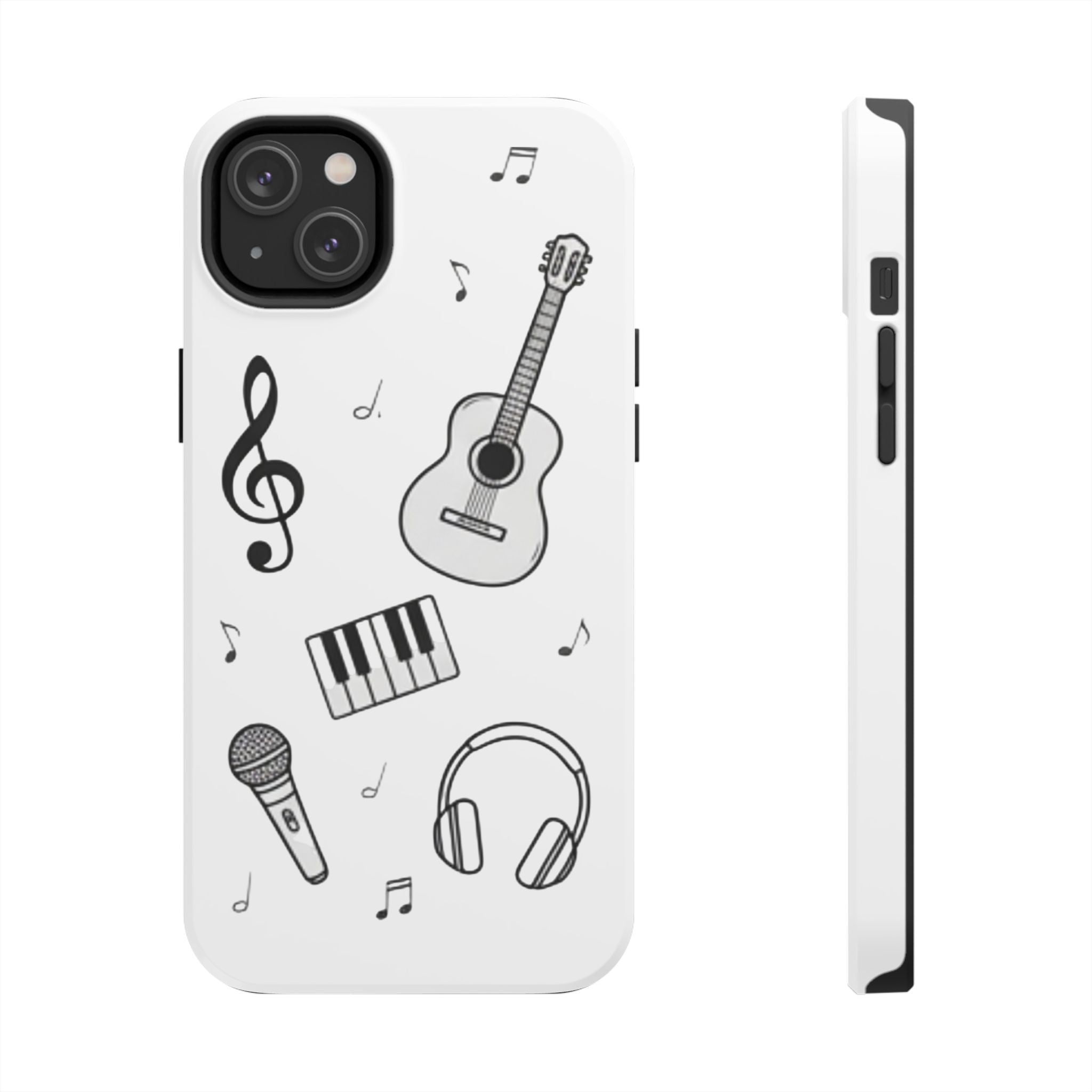 Black Music Icons Tough Phone Case | Guitar, Microphone, Keyboard, Headphones
