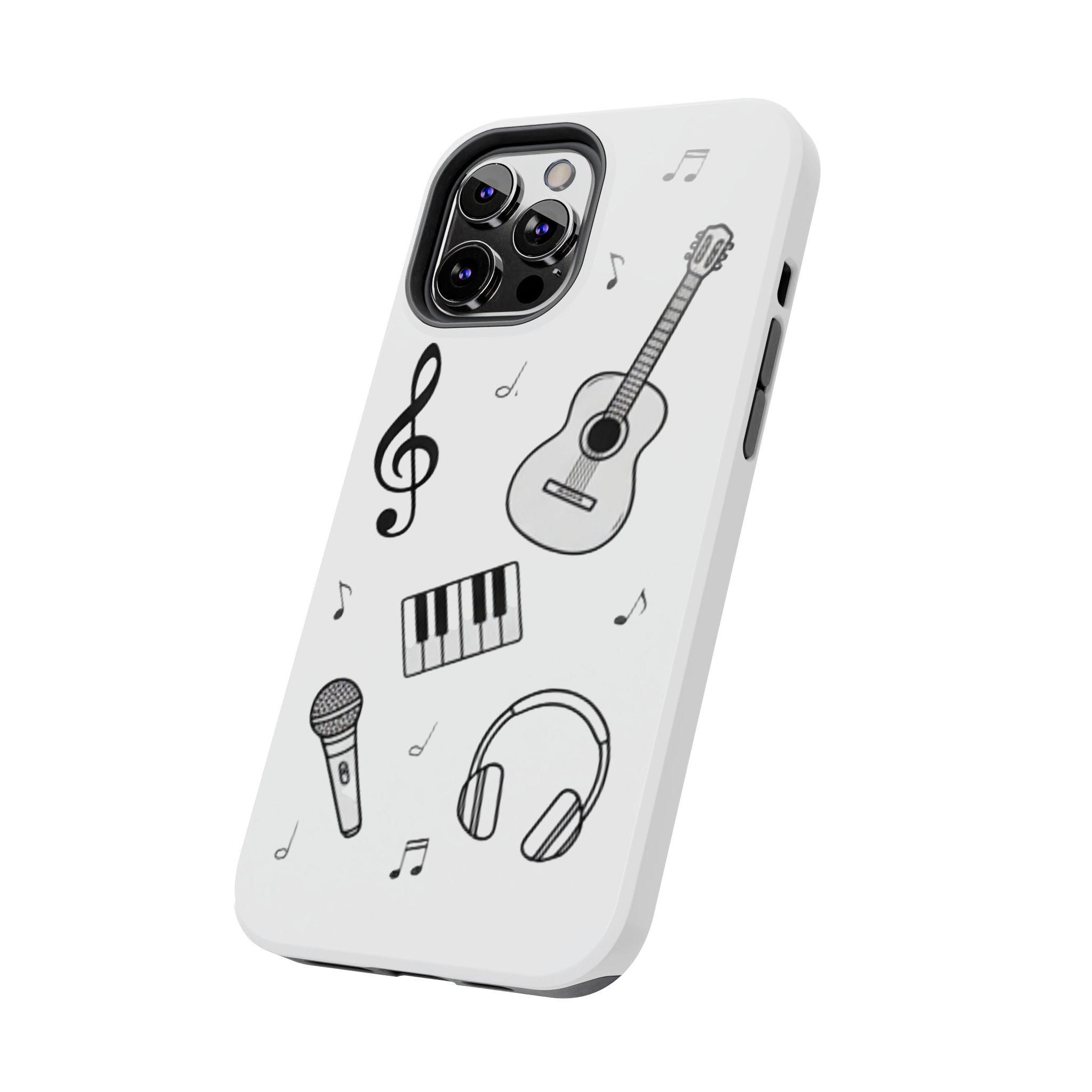 Black Music Icons Tough Phone Case | Guitar, Microphone, Keyboard, Headphones
