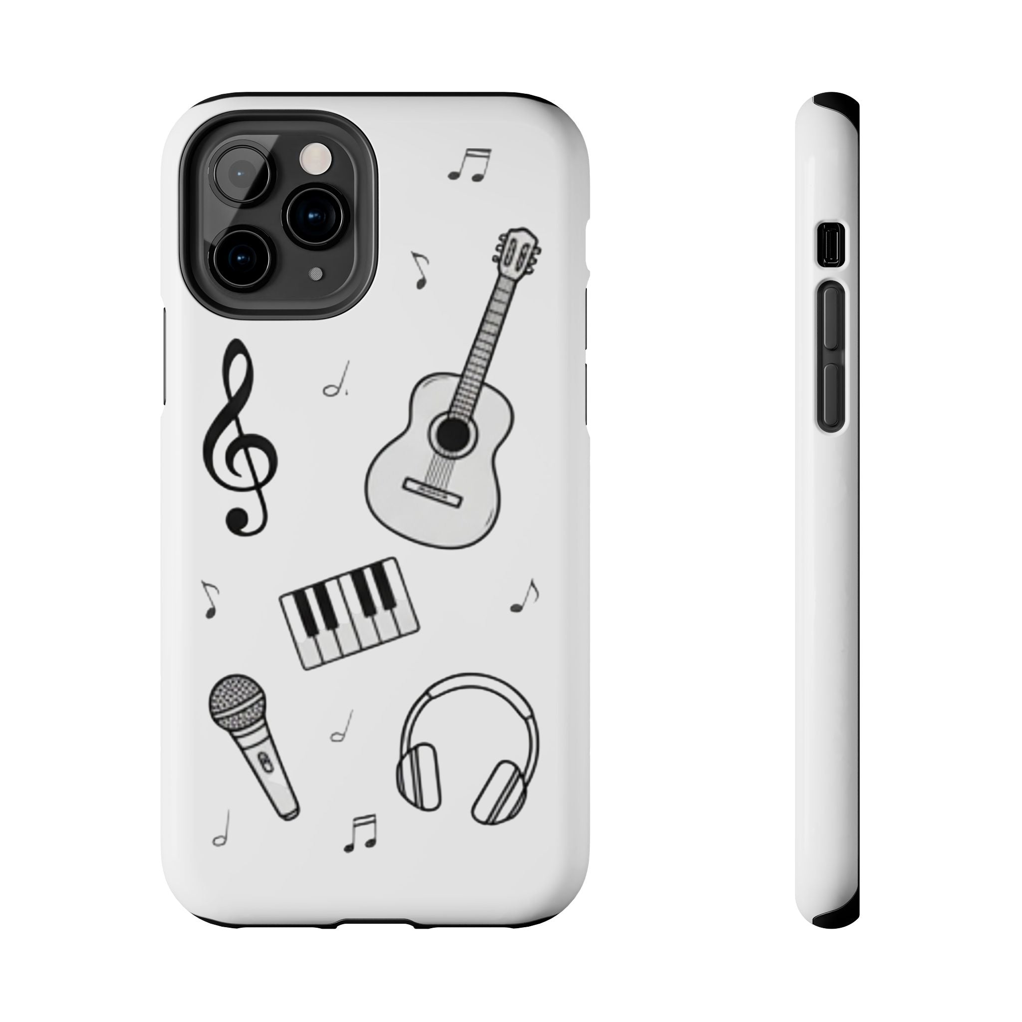 Black Music Icons Tough Phone Case | Guitar, Microphone, Keyboard, Headphones