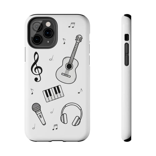 Black Music Icons Tough Phone Case | Guitar, Microphone, Keyboard, Headphones