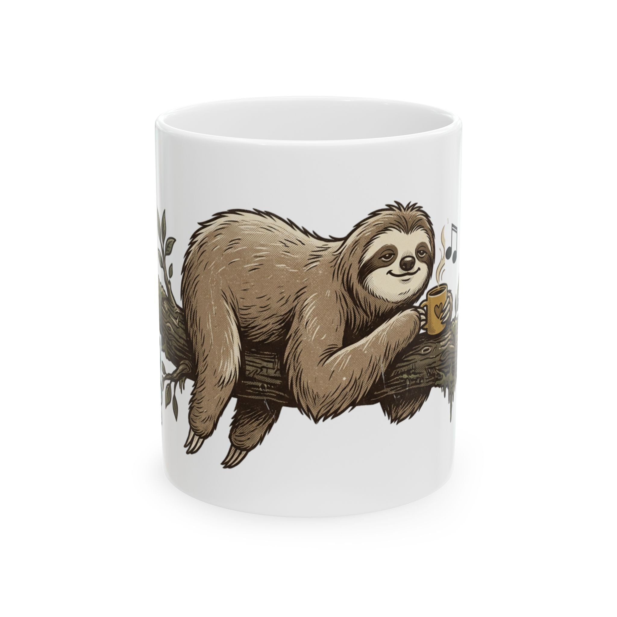 Sloth Coffee Mug — Cute Relaxed Sloth Illustration Ceramic Tea Cup (11oz, 15oz)