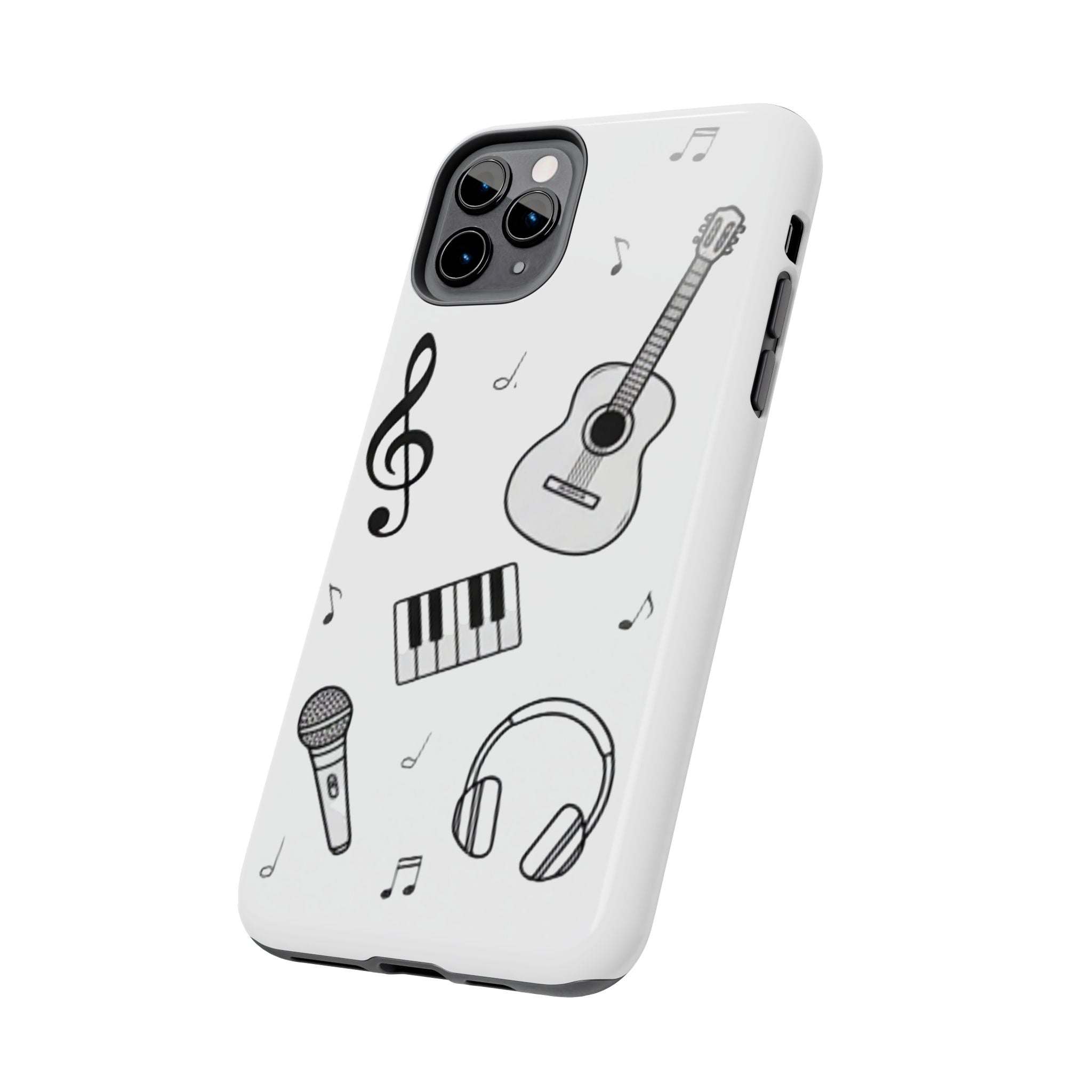 Black Music Icons Tough Phone Case | Guitar, Microphone, Keyboard, Headphones