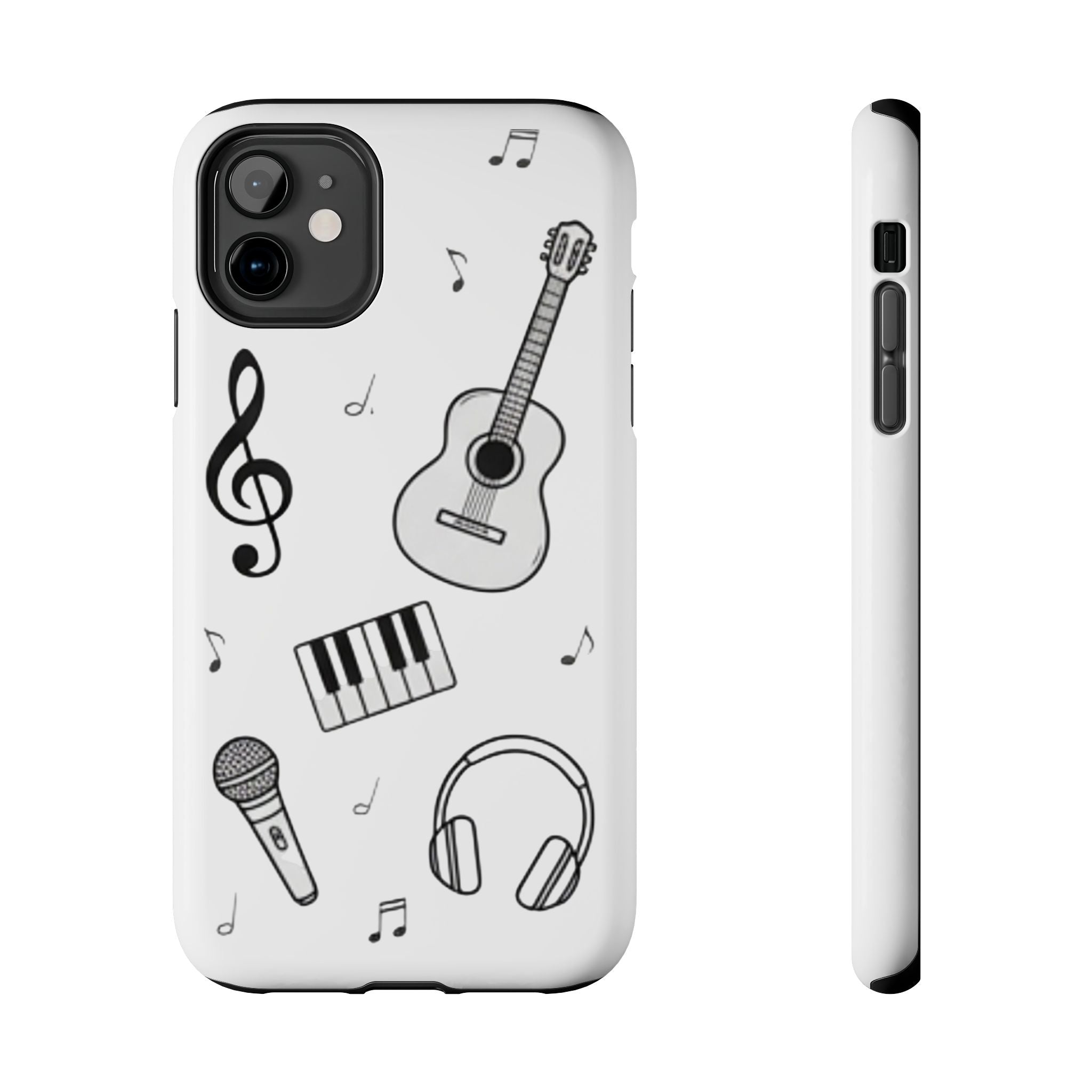 Black Music Icons Tough Phone Case | Guitar, Microphone, Keyboard, Headphones