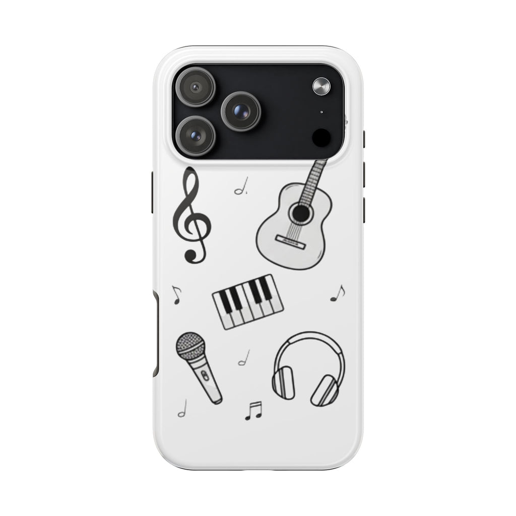 Black Music Icons Tough Phone Case | Guitar, Microphone, Keyboard, Headphones