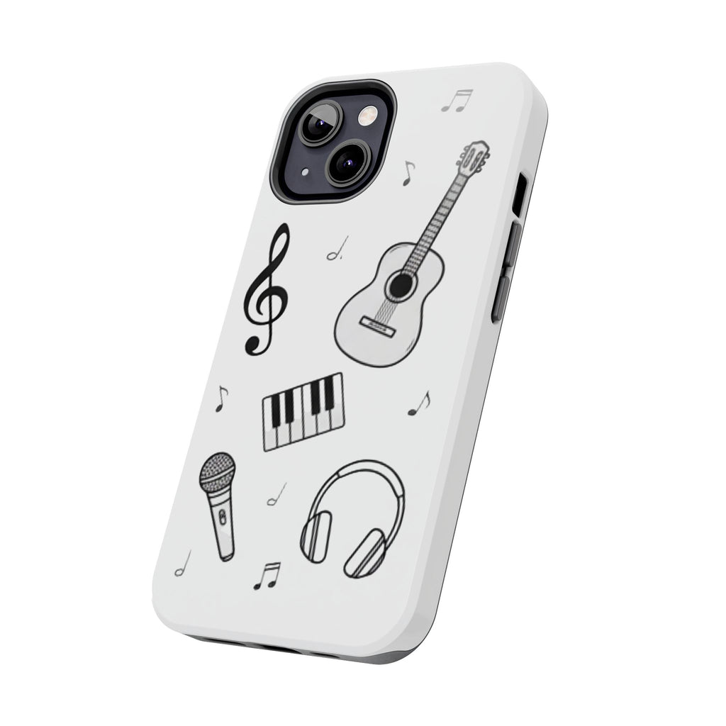 Black Music Icons Tough Phone Case | Guitar, Microphone, Keyboard, Headphones