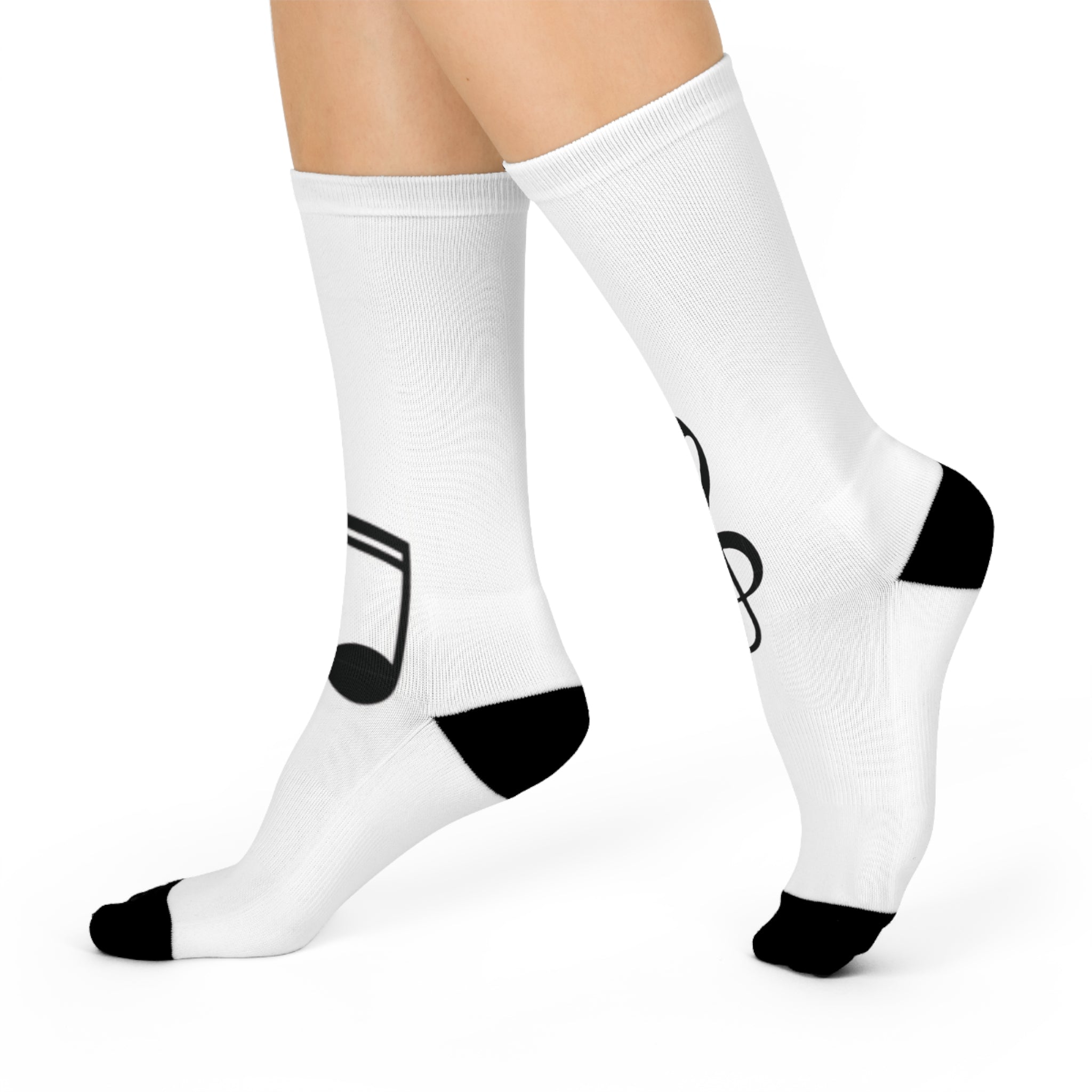 Music Note Cushioned Crew Socks — Treble Clef & Eighth Note Cotton Athletic Socks