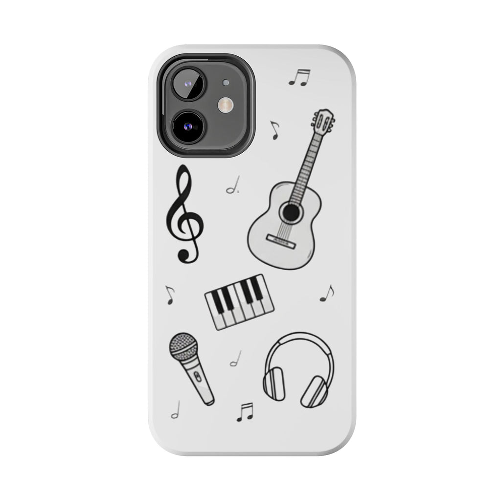 Black Music Icons Tough Phone Case | Guitar, Microphone, Keyboard, Headphones