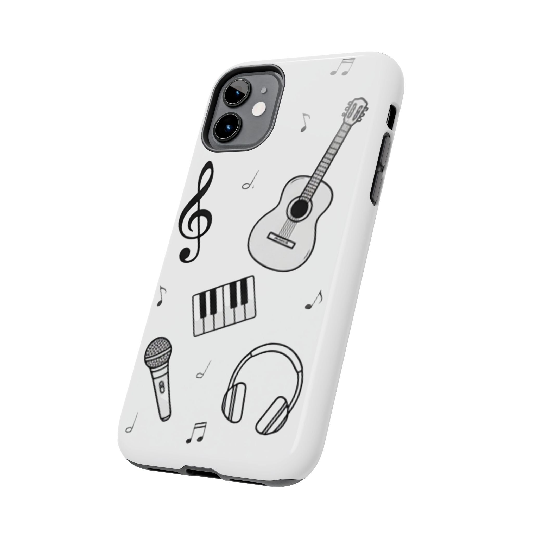 Black Music Icons Tough Phone Case | Guitar, Microphone, Keyboard, Headphones
