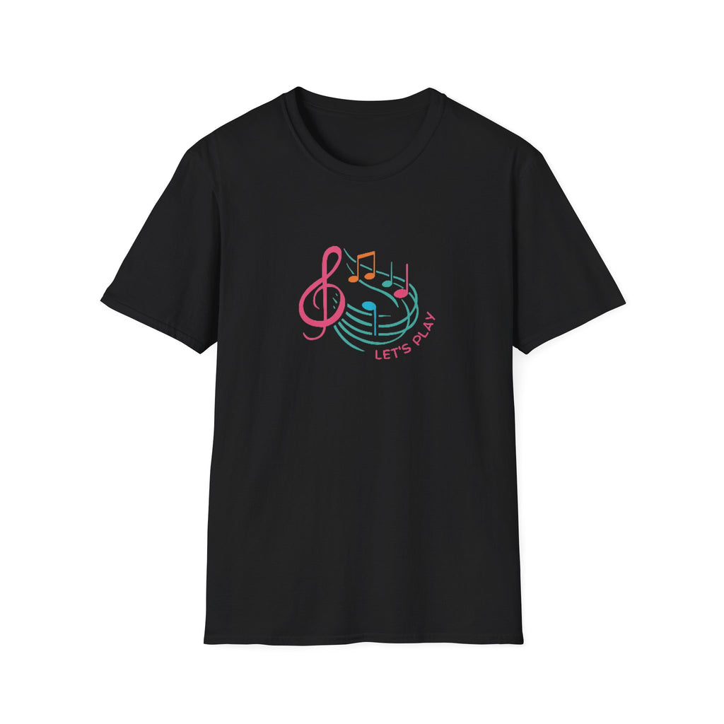 Let's Play Music T-Shirt — Colorful Treble Clef & Notes Graphic