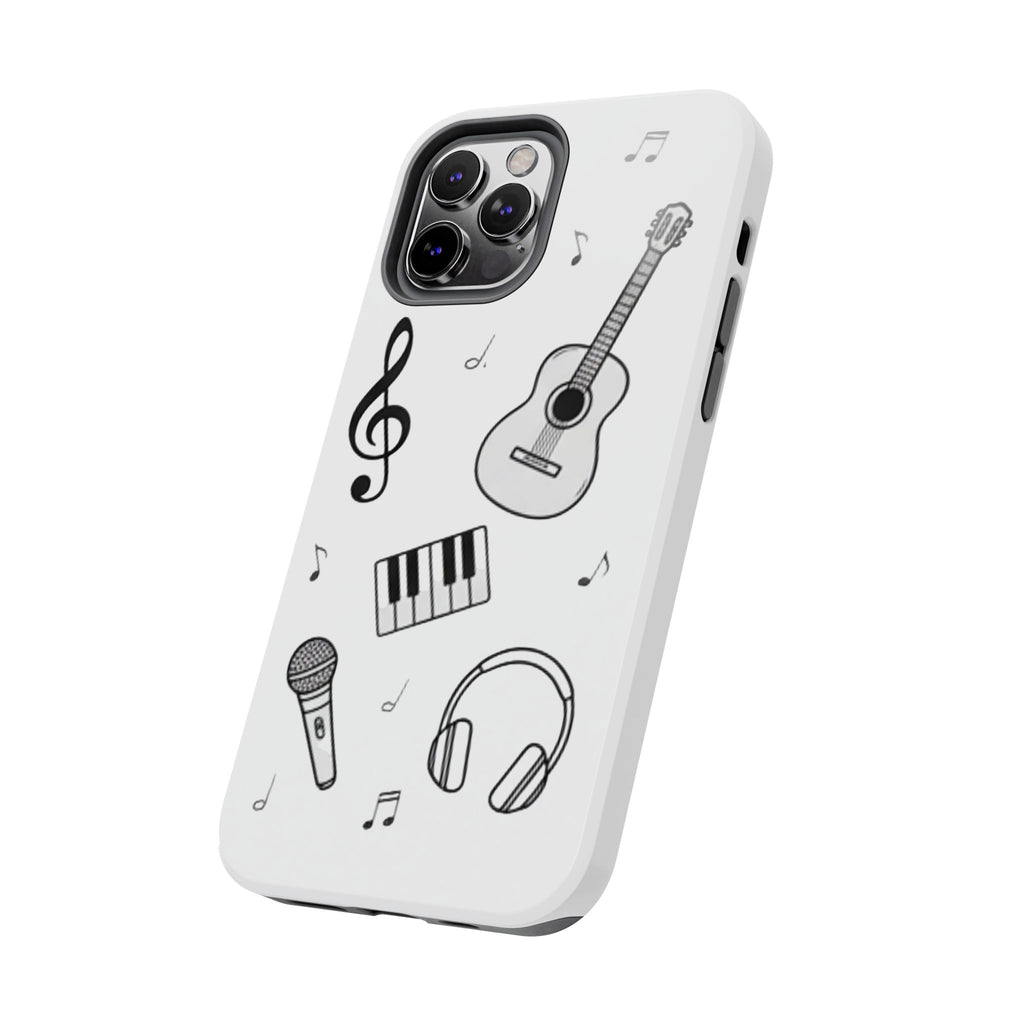 Black Music Icons Tough Phone Case | Guitar, Microphone, Keyboard, Headphones