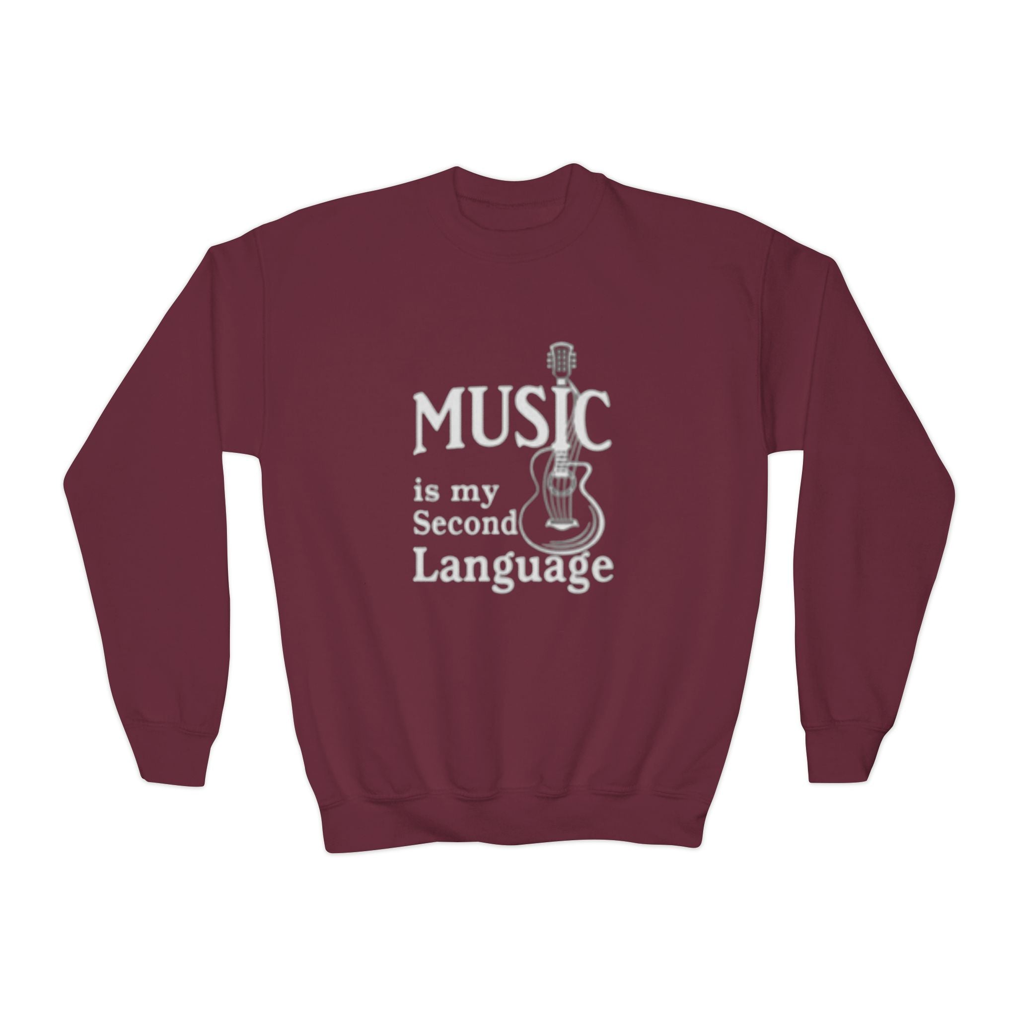 Youth Sweatshirt - "Music Is My Second Language" Guitar Crewneck