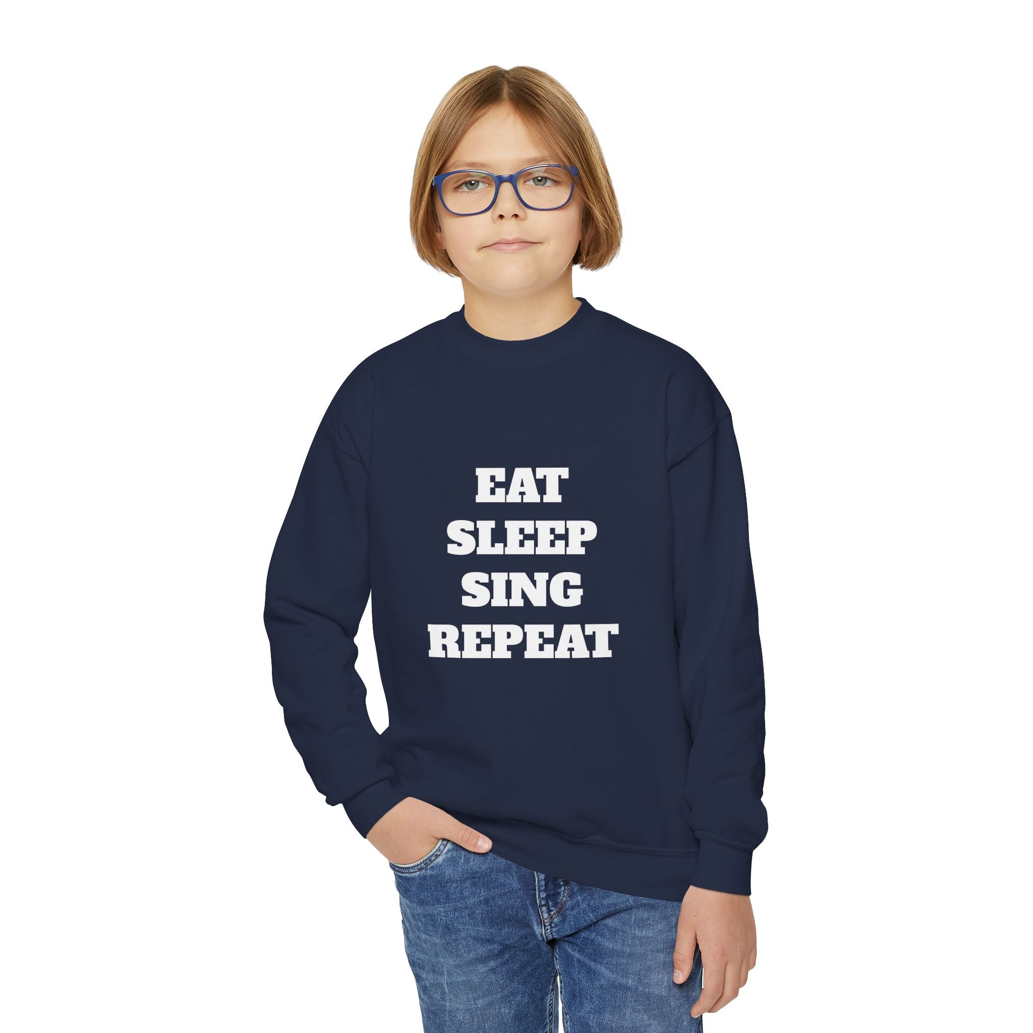 Youth Crewneck Sweatshirt – "Eat Sleep Sing Repeat" Kids Music Lover Pullover