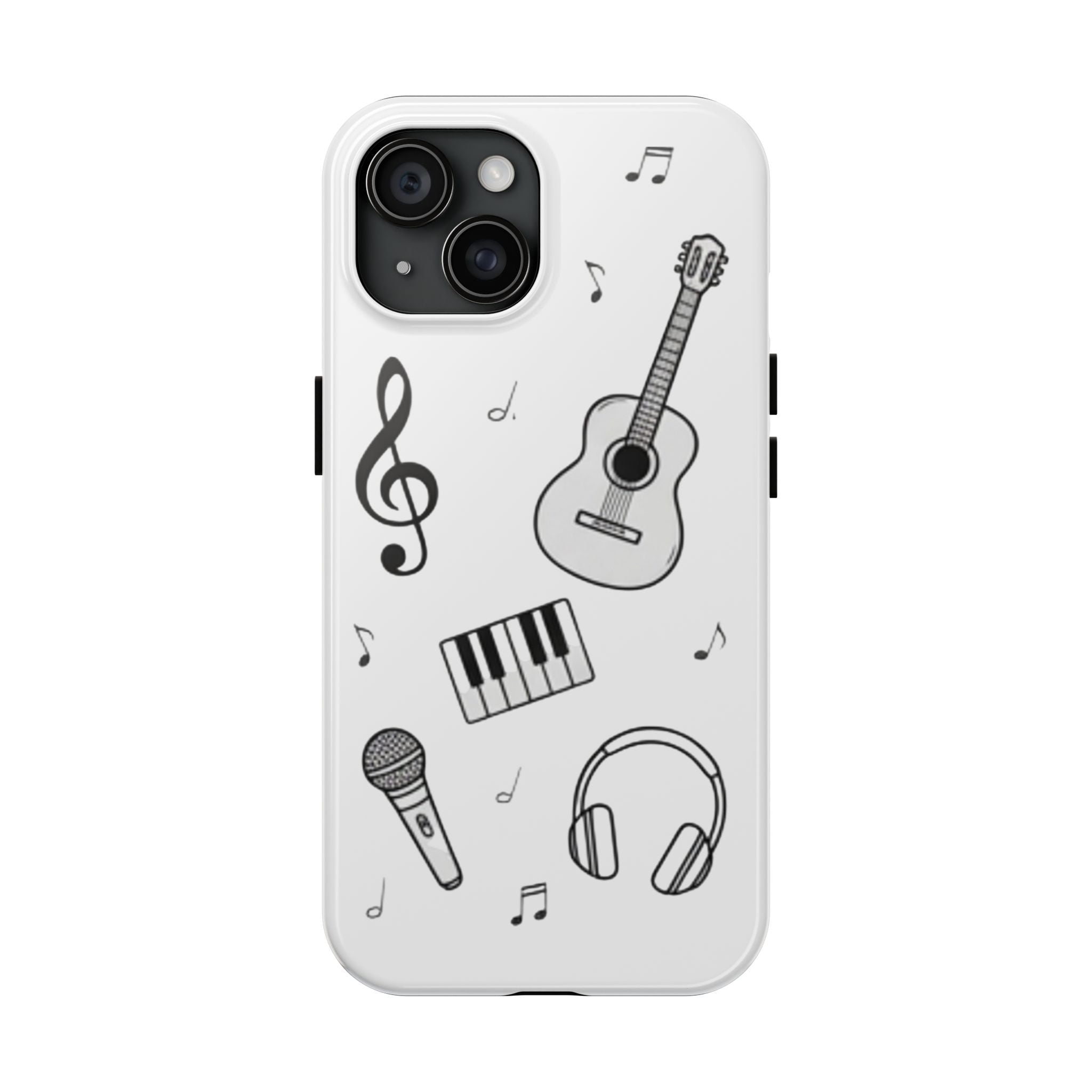 Black Music Icons Tough Phone Case | Guitar, Microphone, Keyboard, Headphones