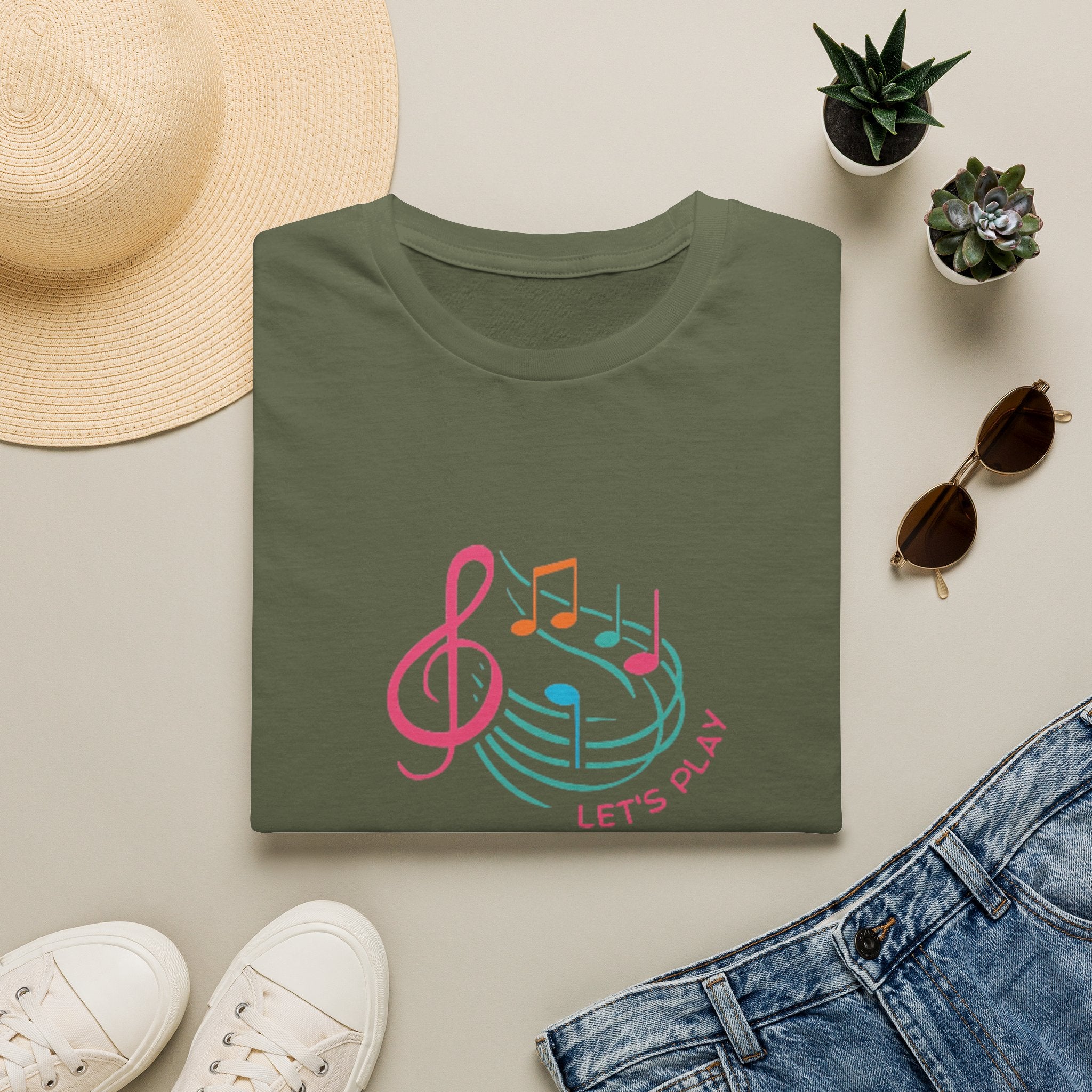 Let's Play Music T-Shirt — Colorful Treble Clef & Notes Graphic