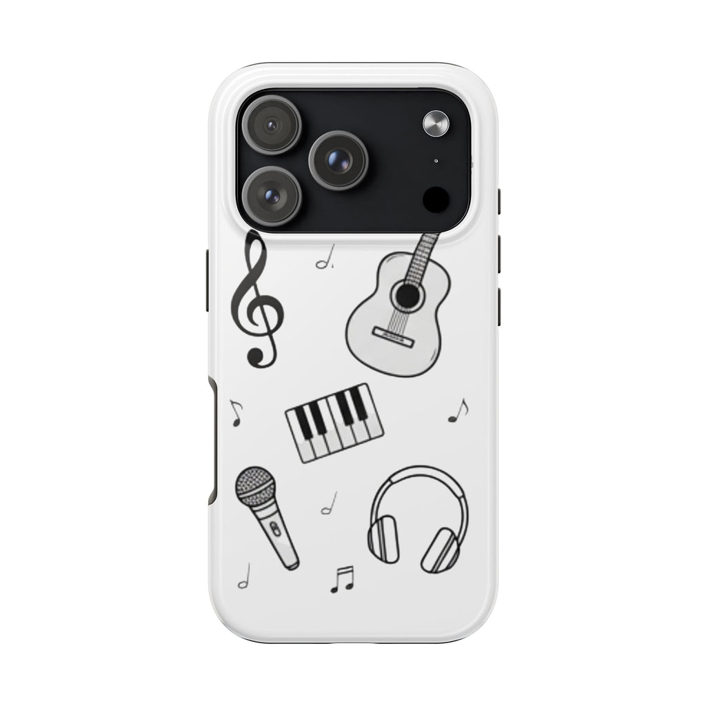 Black Music Icons Tough Phone Case | Guitar, Microphone, Keyboard, Headphones