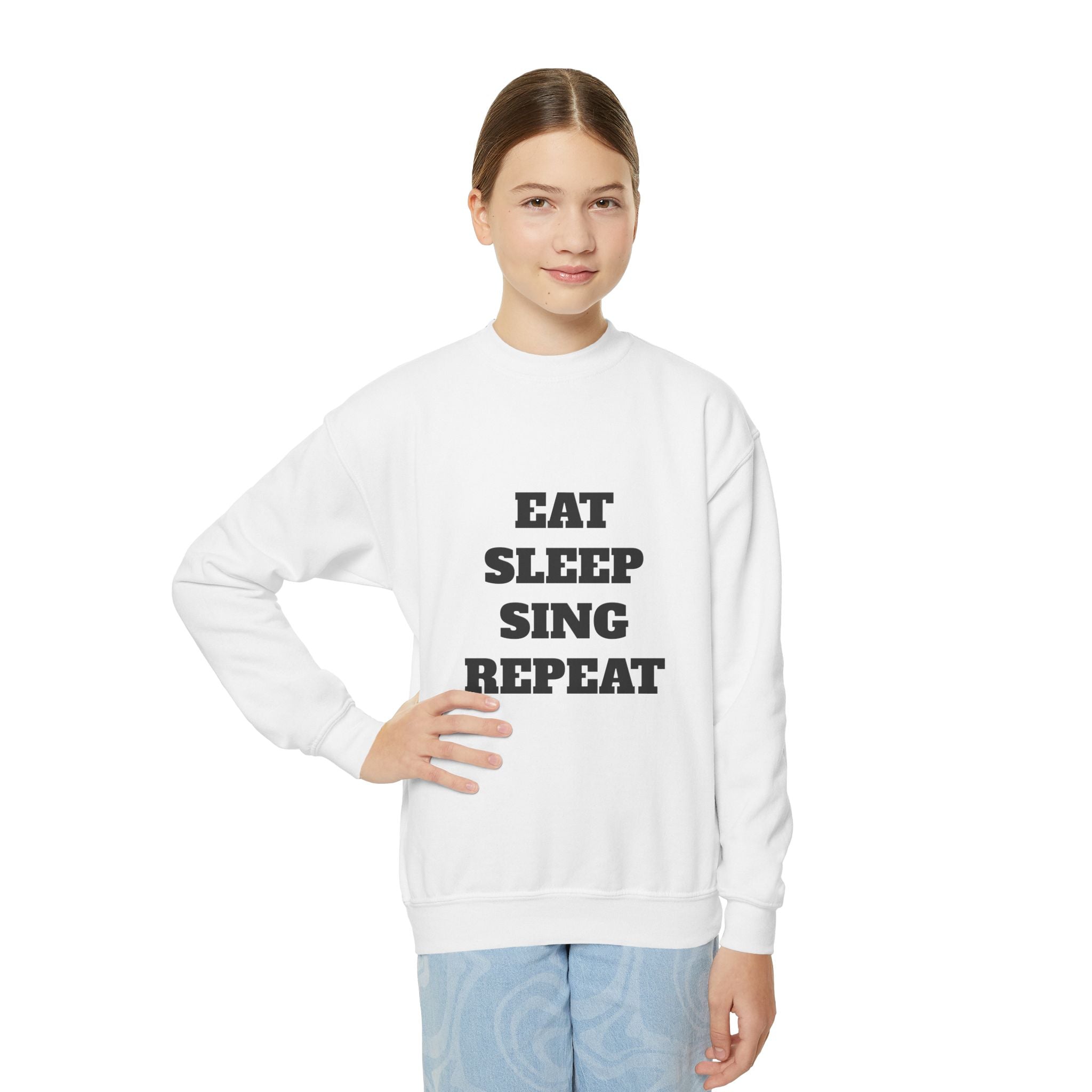 Youth Crewneck Sweatshirt – "Eat Sleep Sing Repeat" Kids Music Lover Pullover