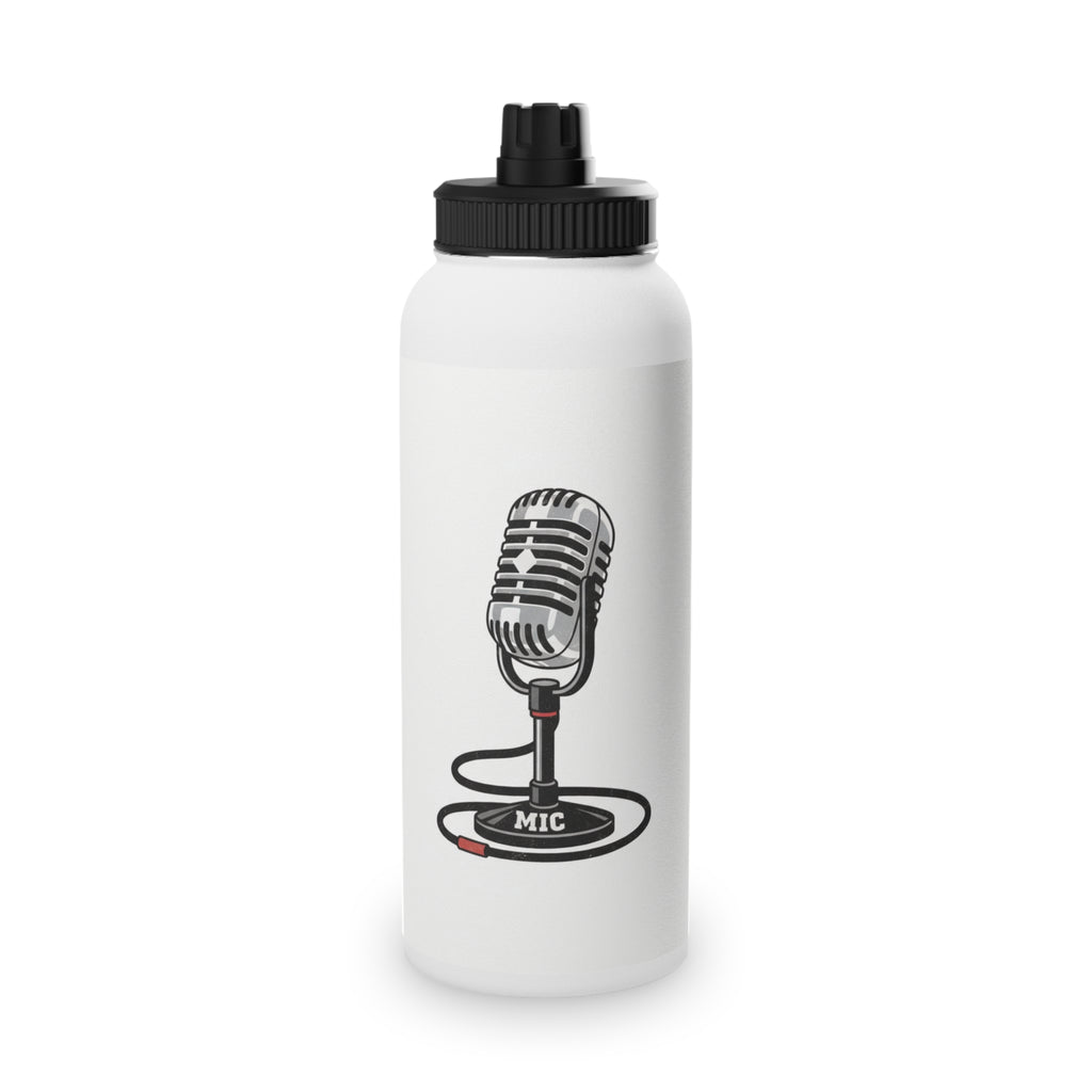 Vintage Microphone Stainless Steel Water Bottle – Retro Mic Design Sports Lid