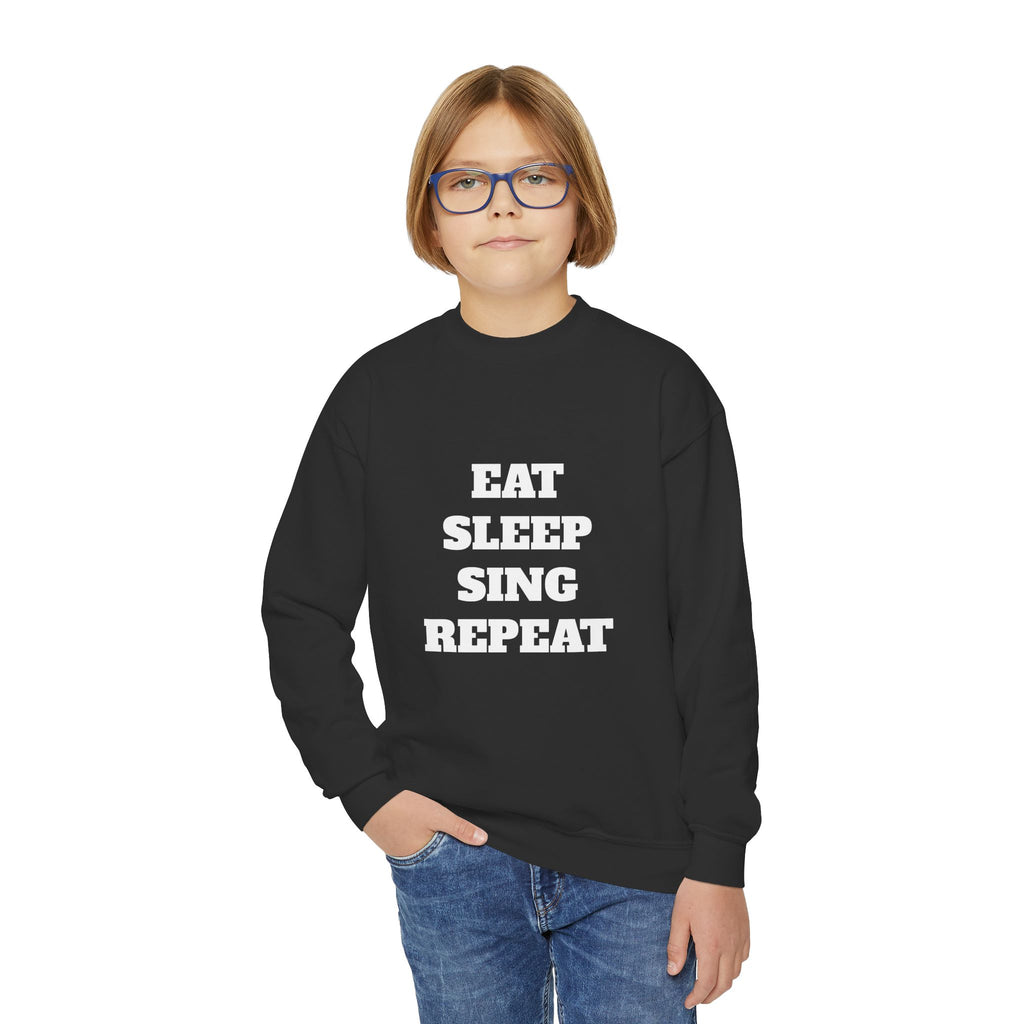 Youth Crewneck Sweatshirt – "Eat Sleep Sing Repeat" Kids Music Lover Pullover