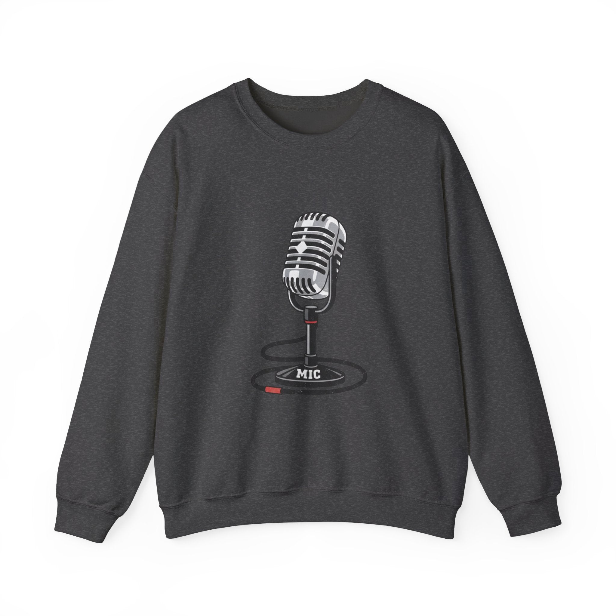 Vintage Microphone Sweatshirt — Retro Radio Mic Crewneck for Musicians & Podcasters