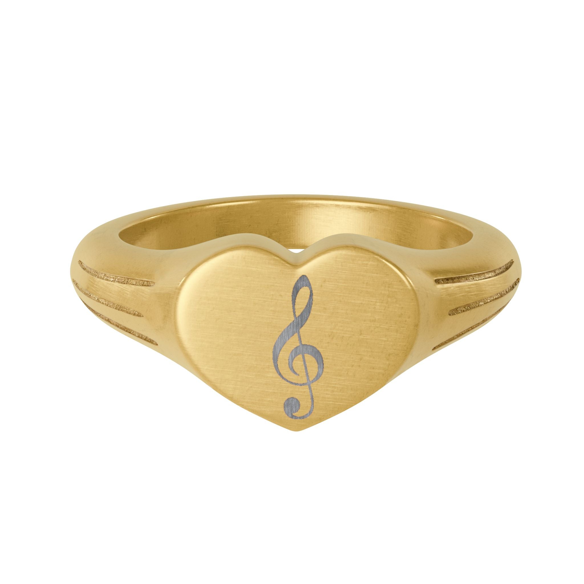 Gold Heart Signet Ring — Engravable Stainless Steel Music Note Ring