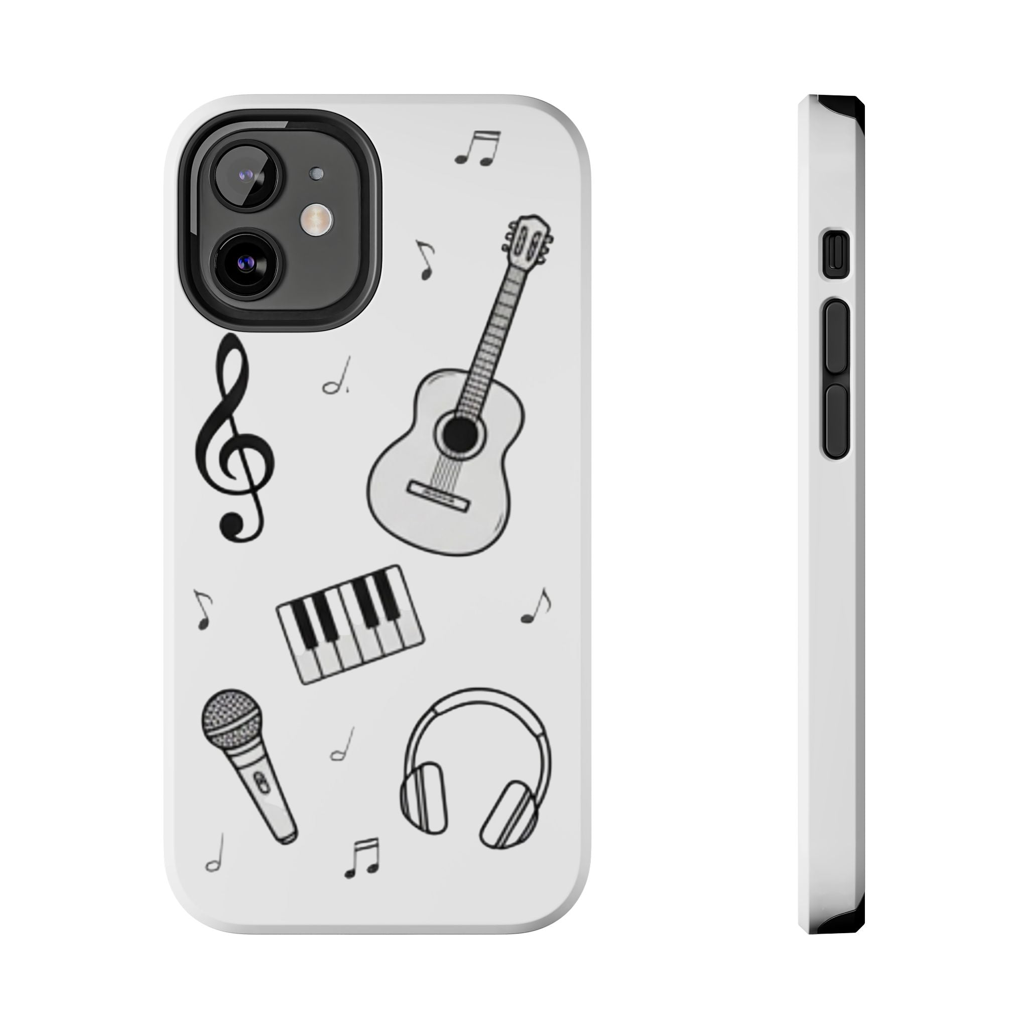 Black Music Icons Tough Phone Case | Guitar, Microphone, Keyboard, Headphones