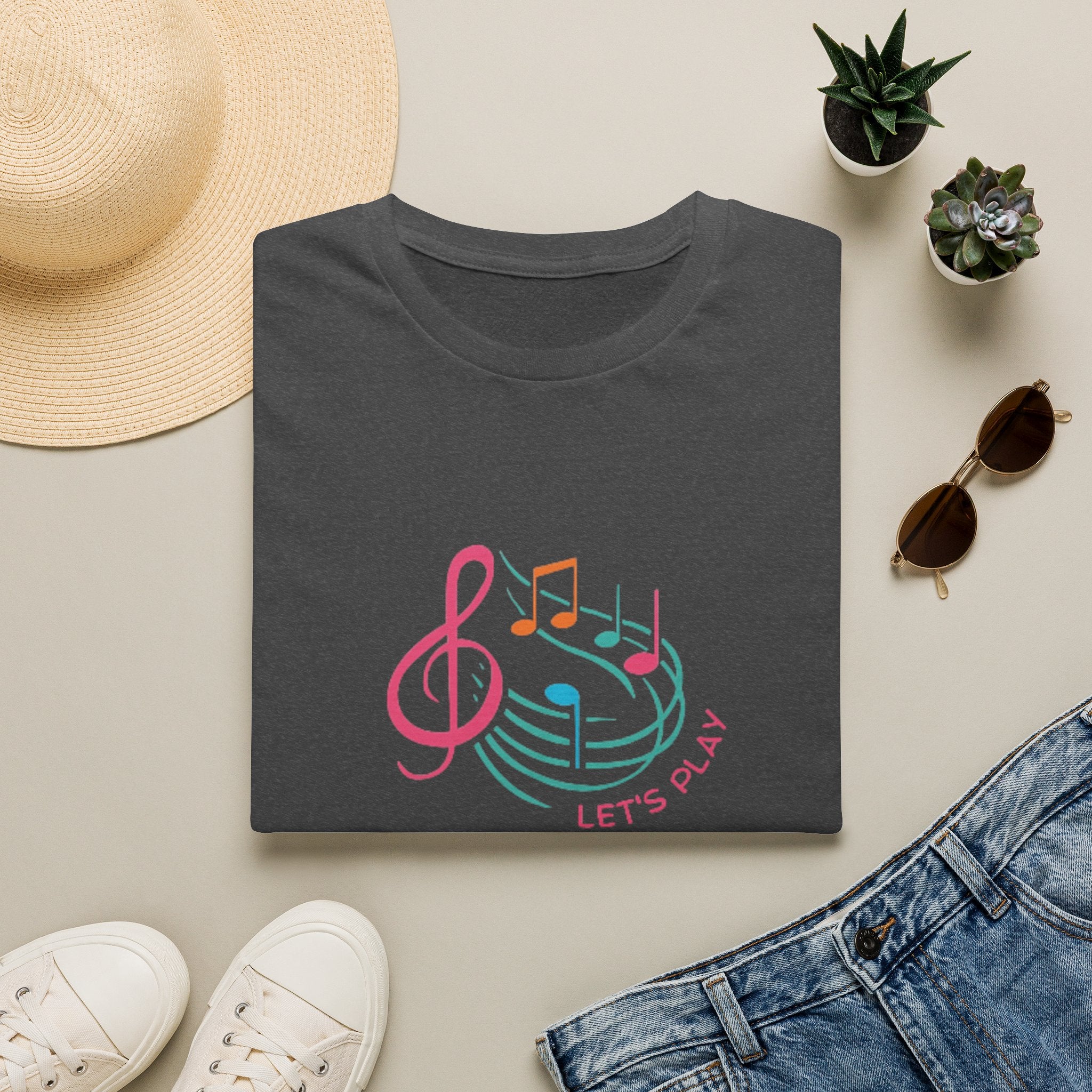 Let's Play Music T-Shirt — Colorful Treble Clef & Notes Graphic