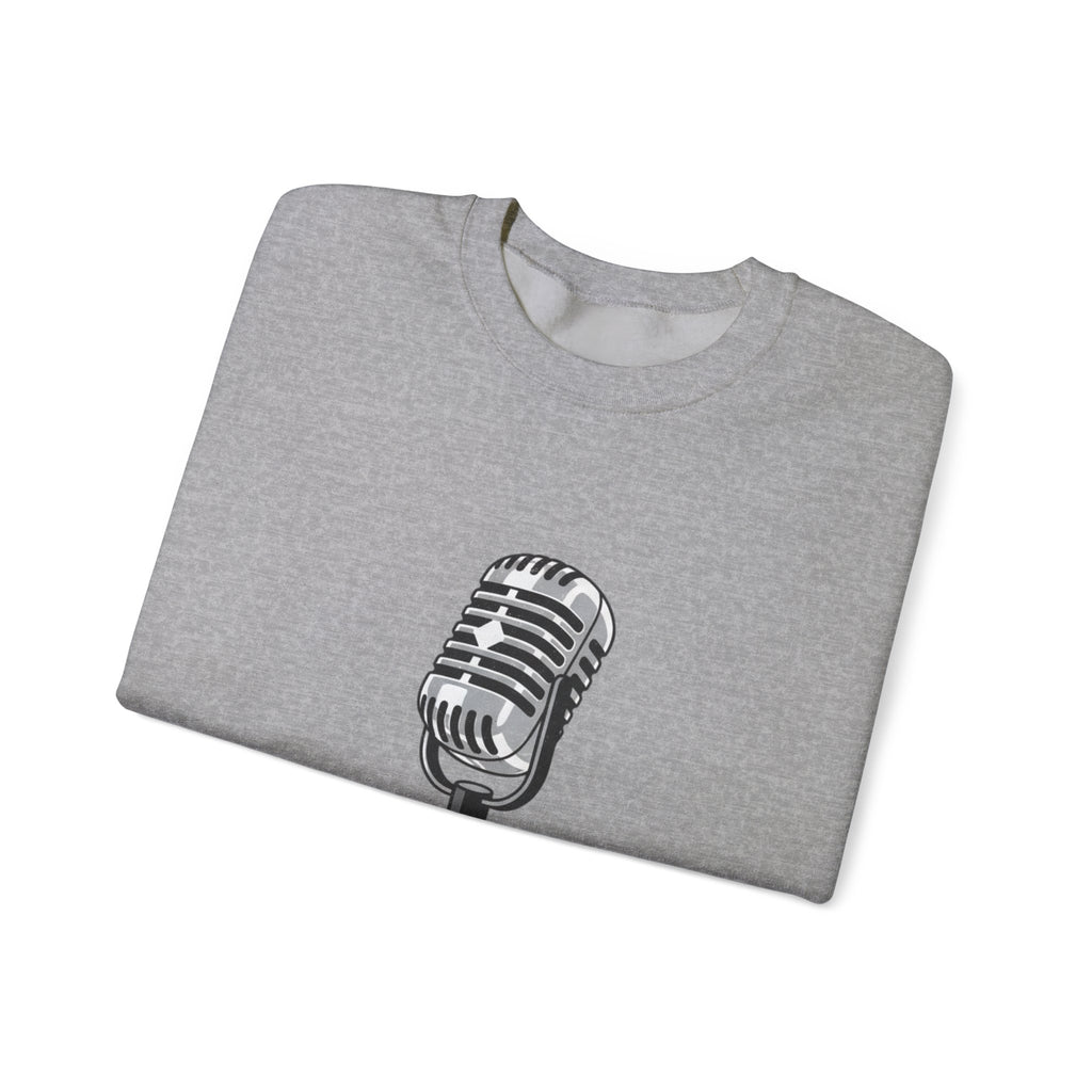 Vintage Microphone Sweatshirt — Retro Radio Mic Crewneck for Musicians & Podcasters