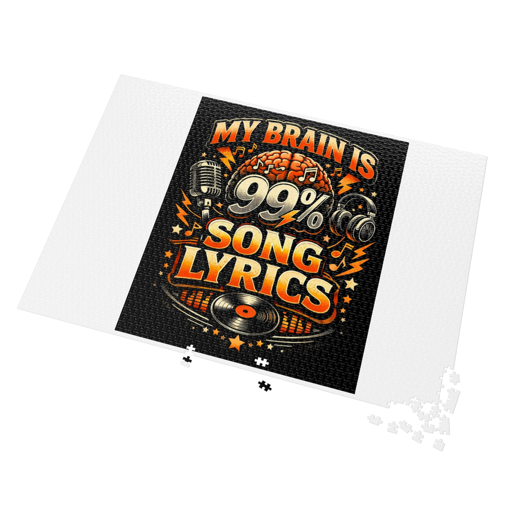 Music Lover Jigsaw Puzzle with Tin — "My Brain Is 99% Song Lyrics" Retro Design