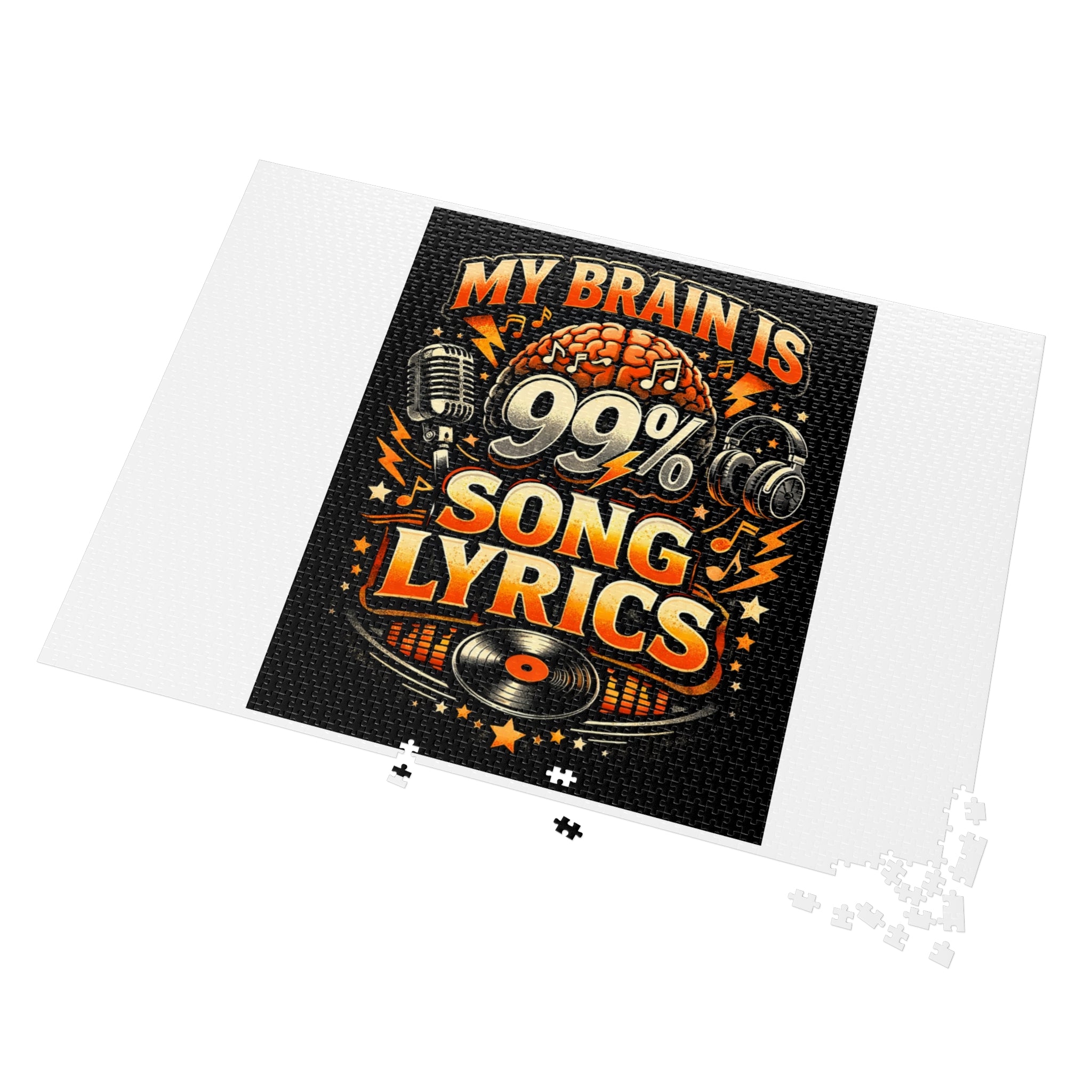 Music Lover Jigsaw Puzzle with Tin — "My Brain Is 99% Song Lyrics" Retro Design