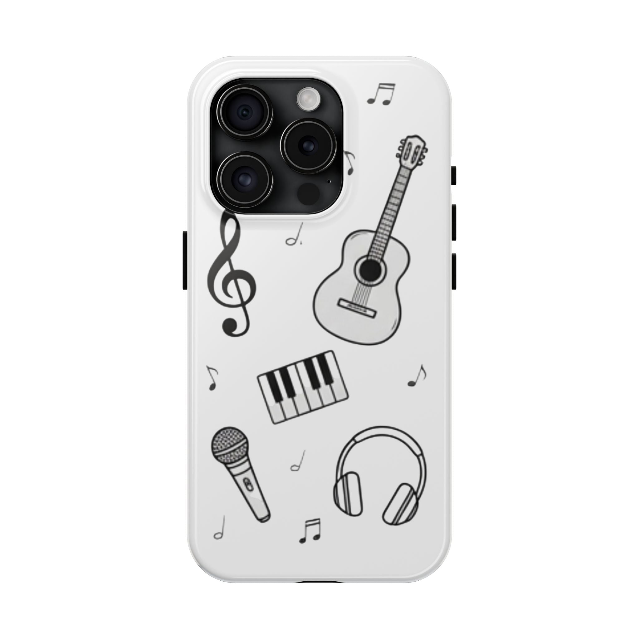 Black Music Icons Tough Phone Case | Guitar, Microphone, Keyboard, Headphones