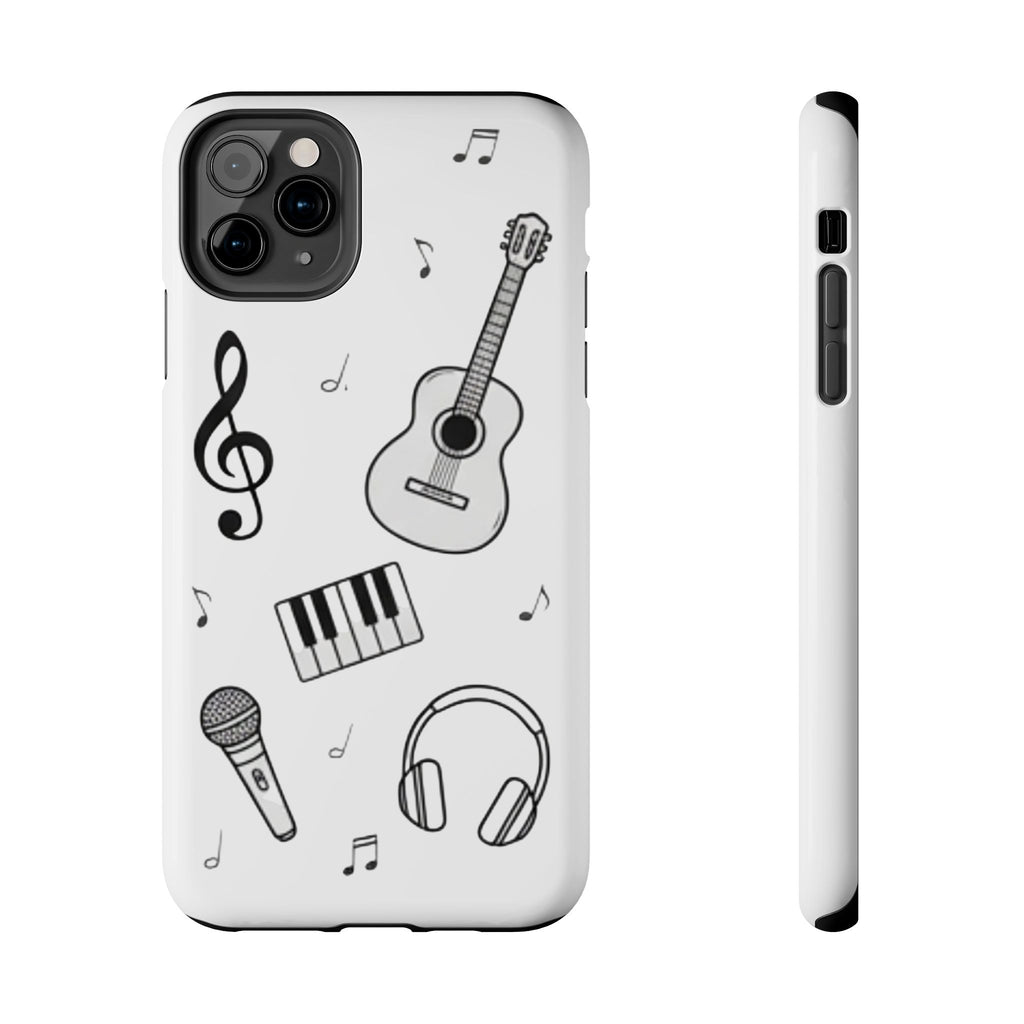 Black Music Icons Tough Phone Case | Guitar, Microphone, Keyboard, Headphones