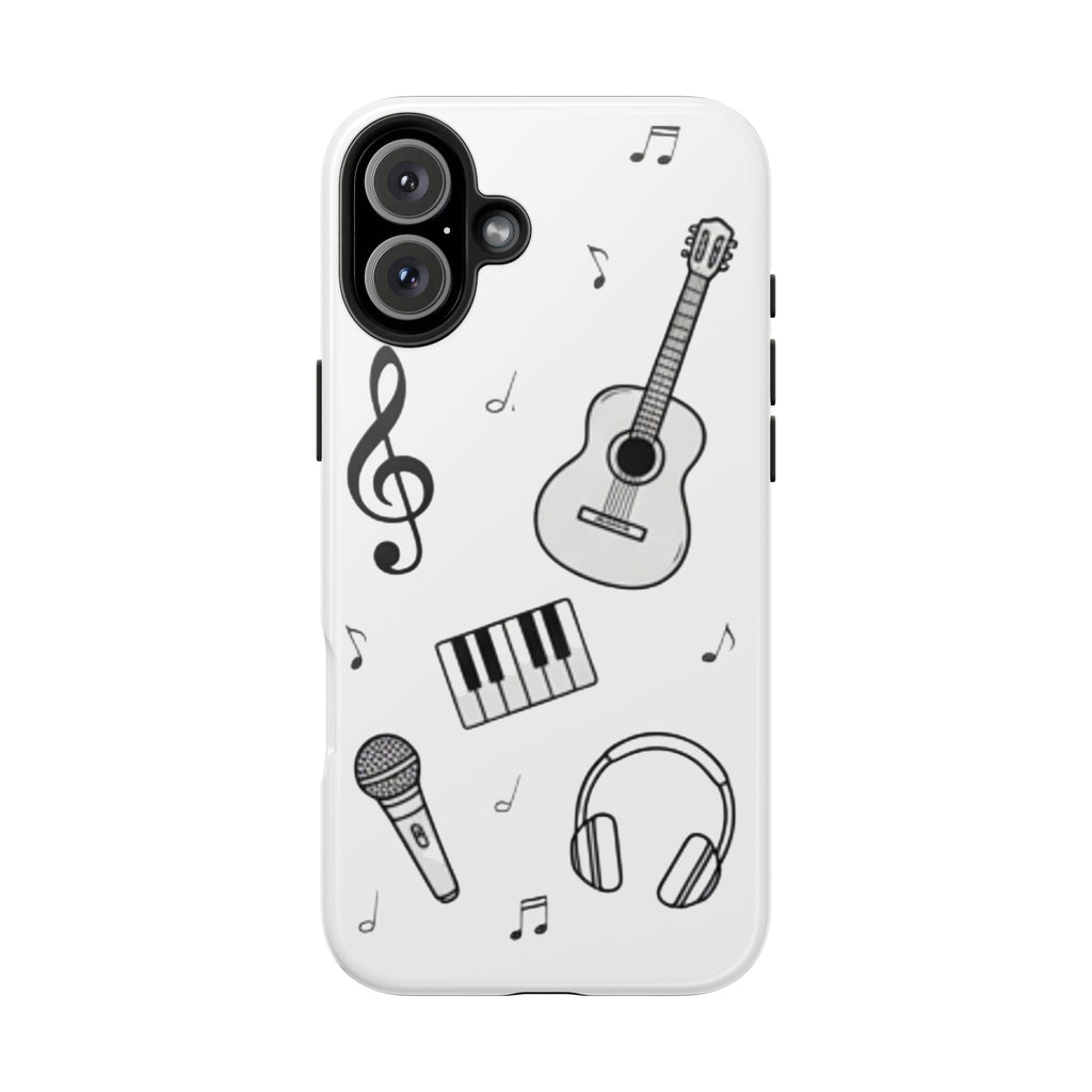 Black Music Icons Tough Phone Case | Guitar, Microphone, Keyboard, Headphones