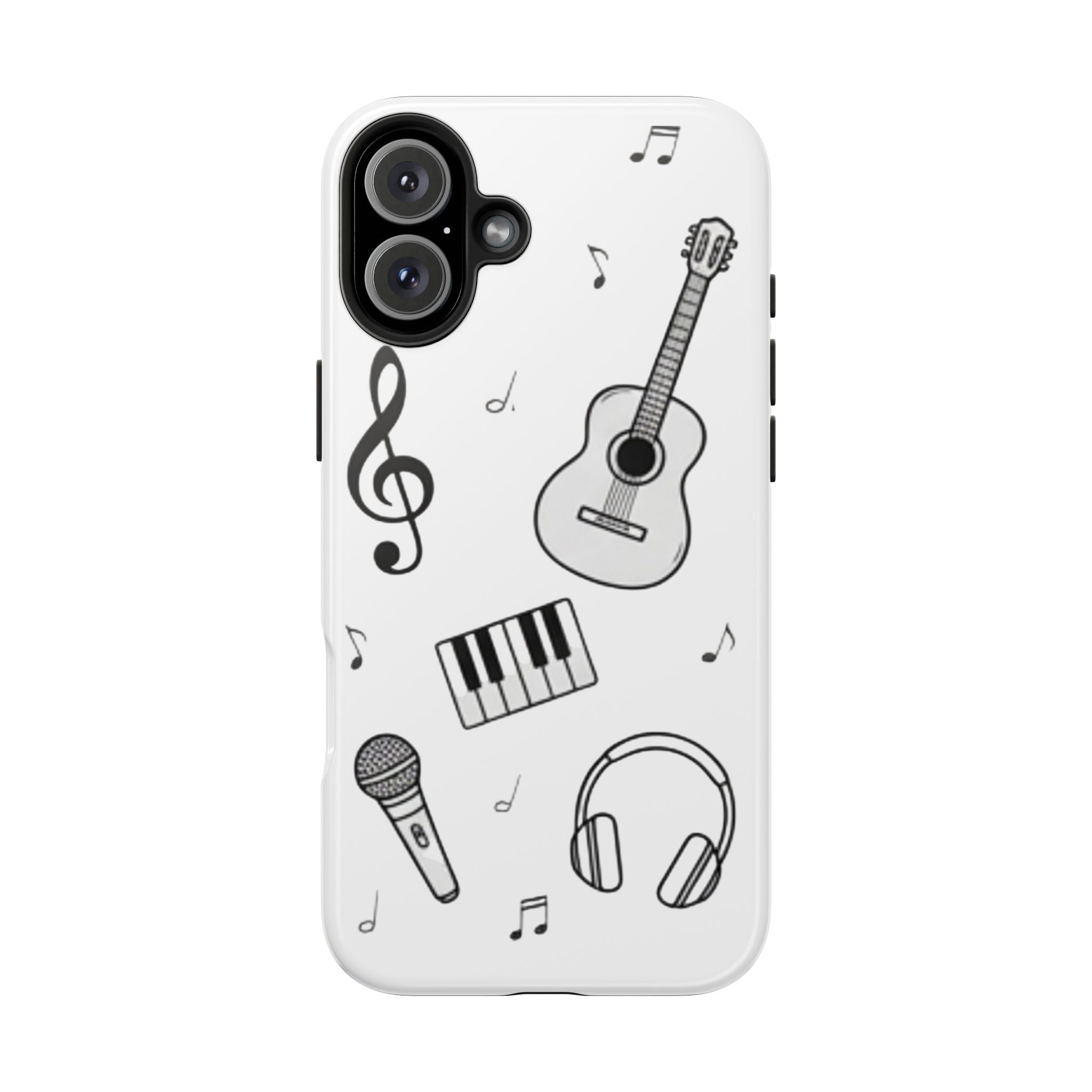 Black Music Icons Tough Phone Case | Guitar, Microphone, Keyboard, Headphones